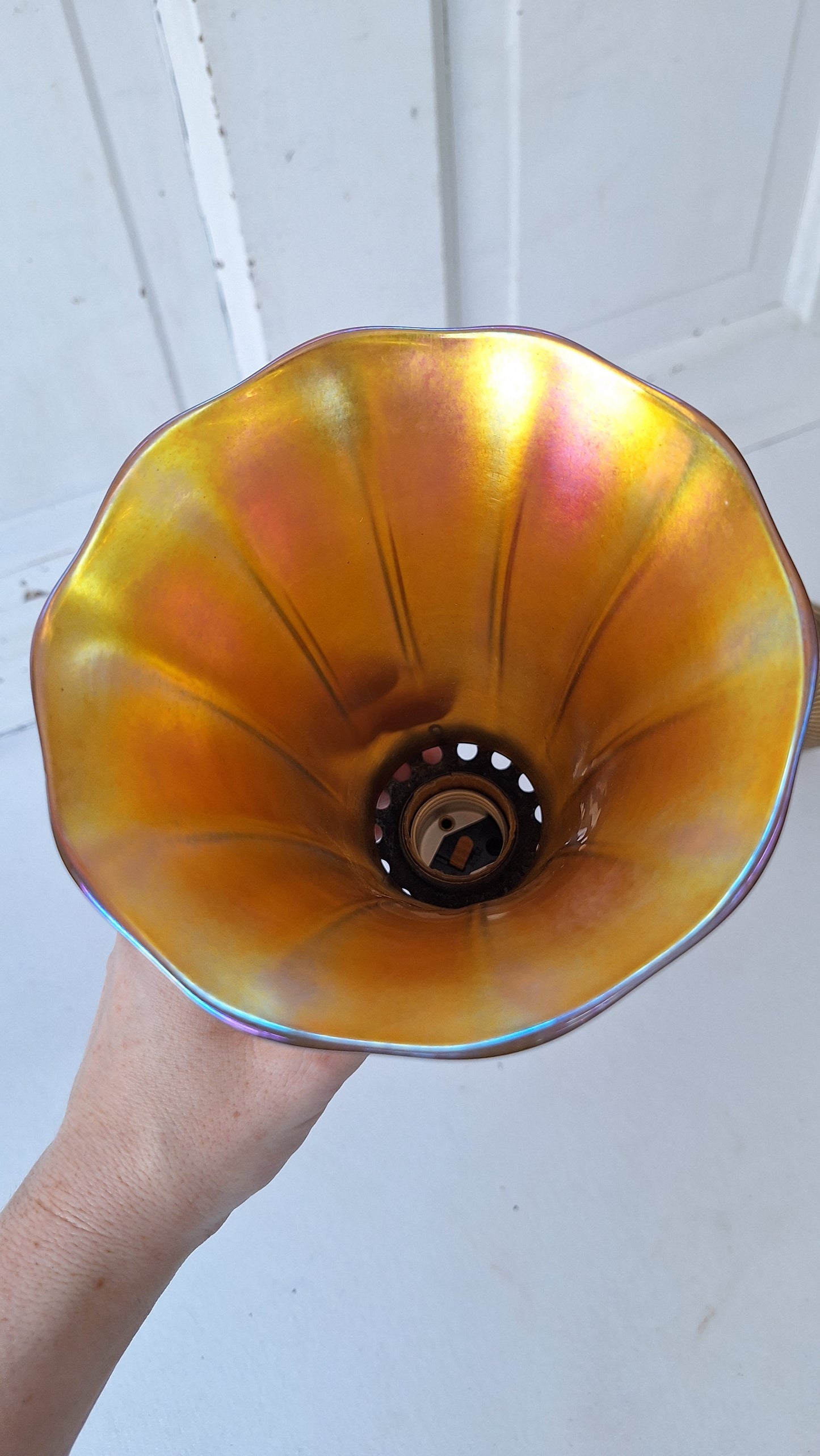Antique Brass Sconce with Art Glass Shade, Wall Light and Quezel Shade