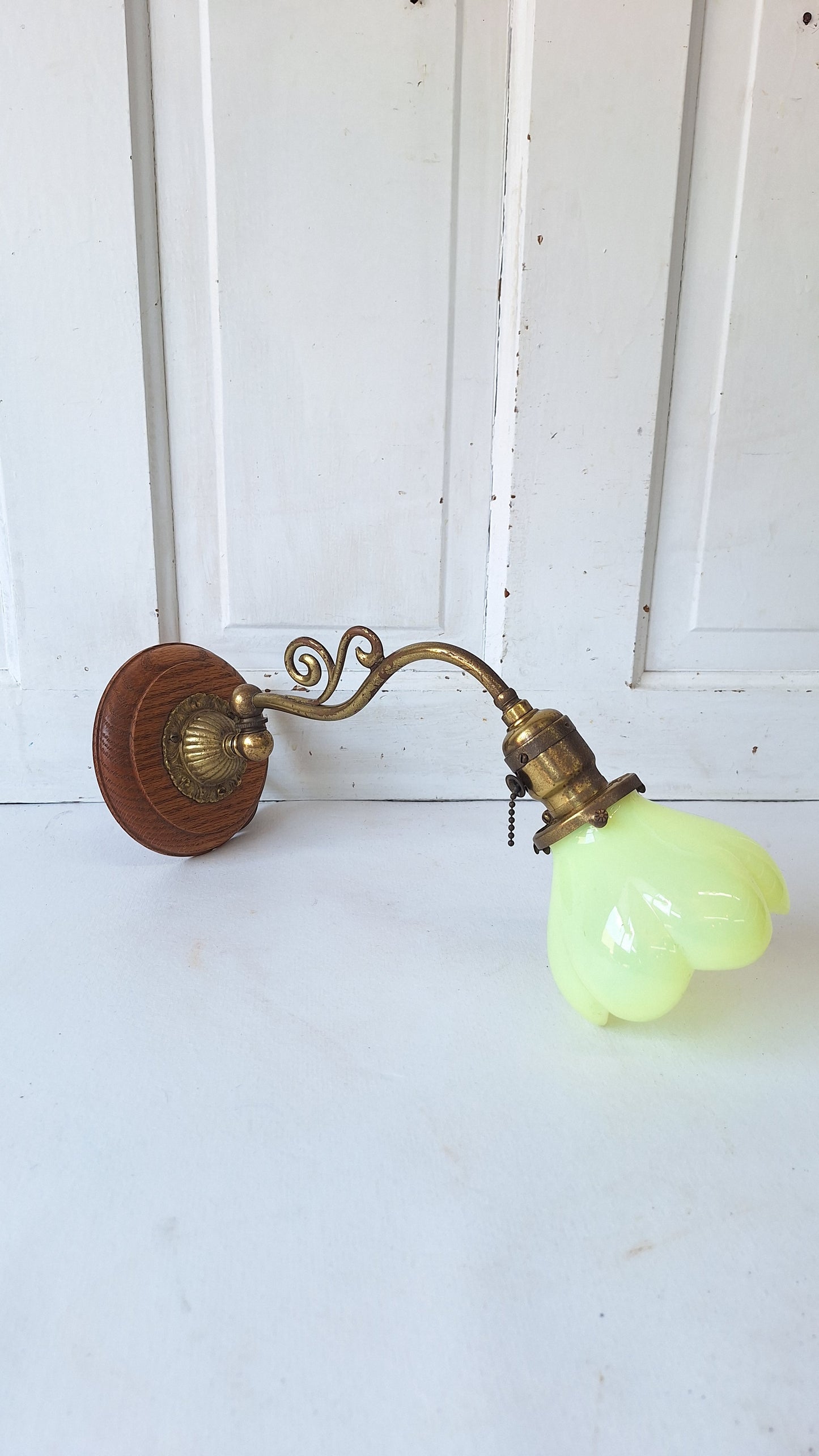 Swivel Arm Uranium Glass Sconce, Antique Wall Light with Vaseline Glass Shade
