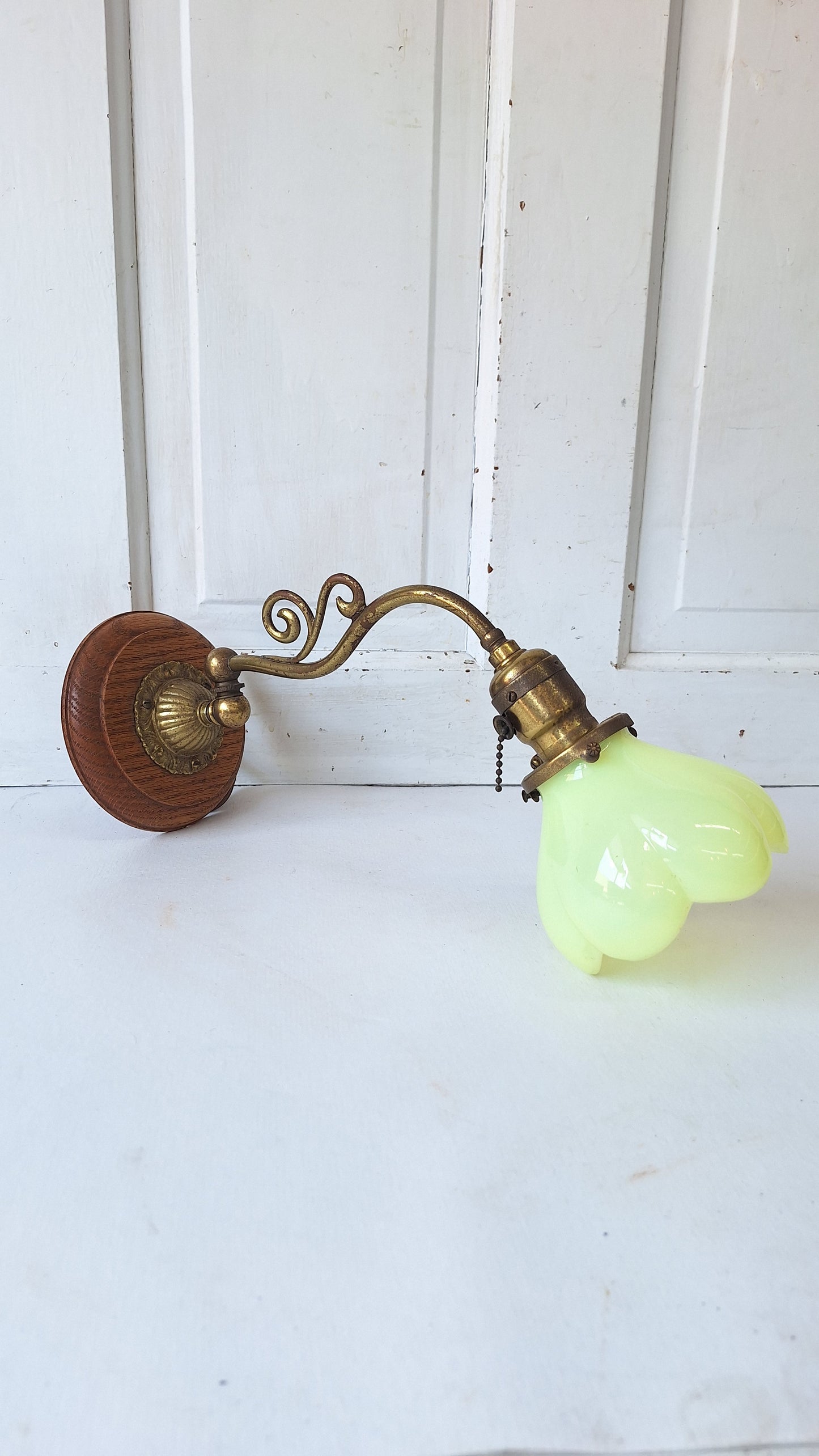Swivel Arm Uranium Glass Sconce, Antique Wall Light with Vaseline Glass Shade