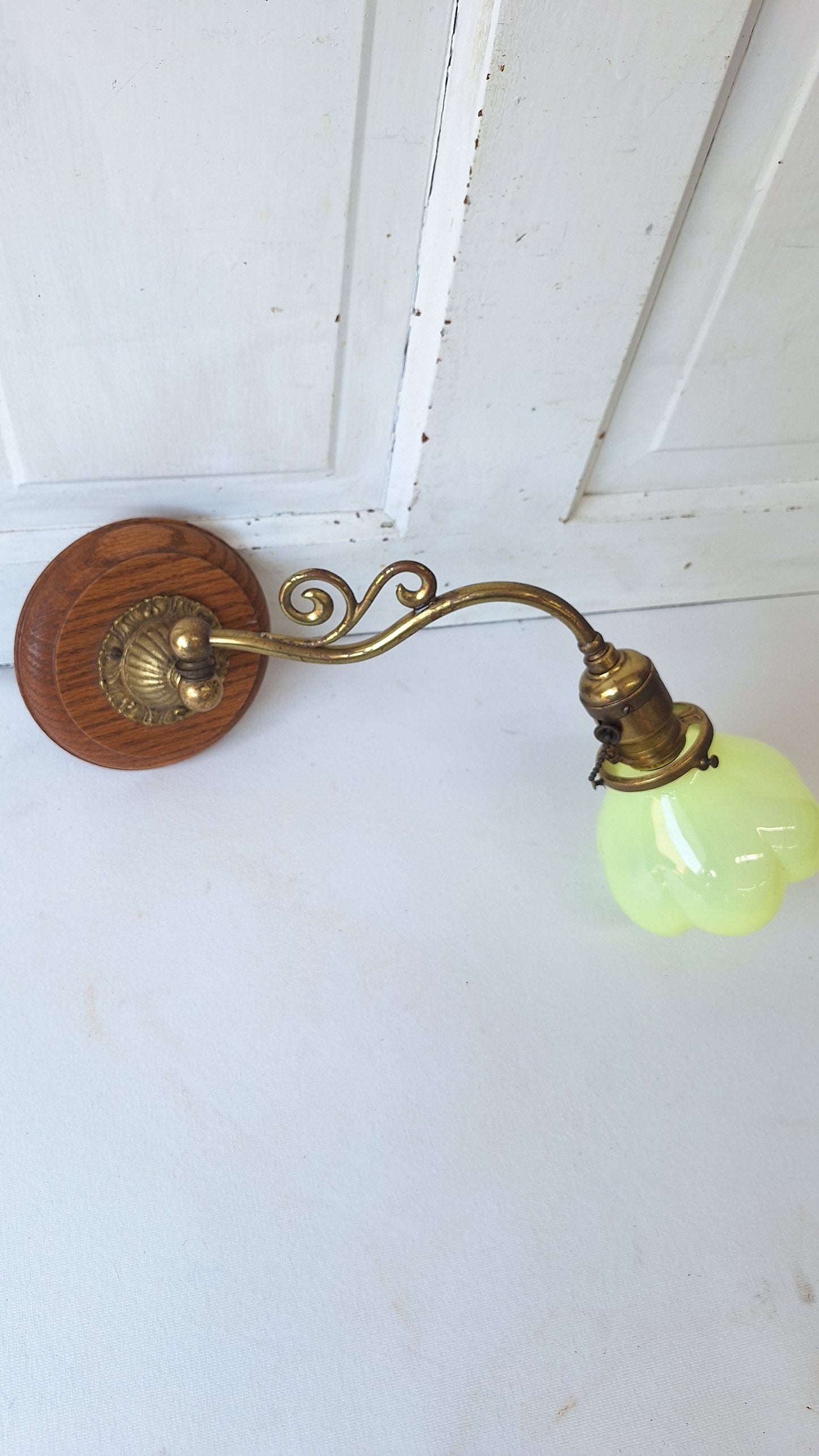Swivel Arm Uranium Glass Sconce, Antique Wall Light with Vaseline Glass Shade