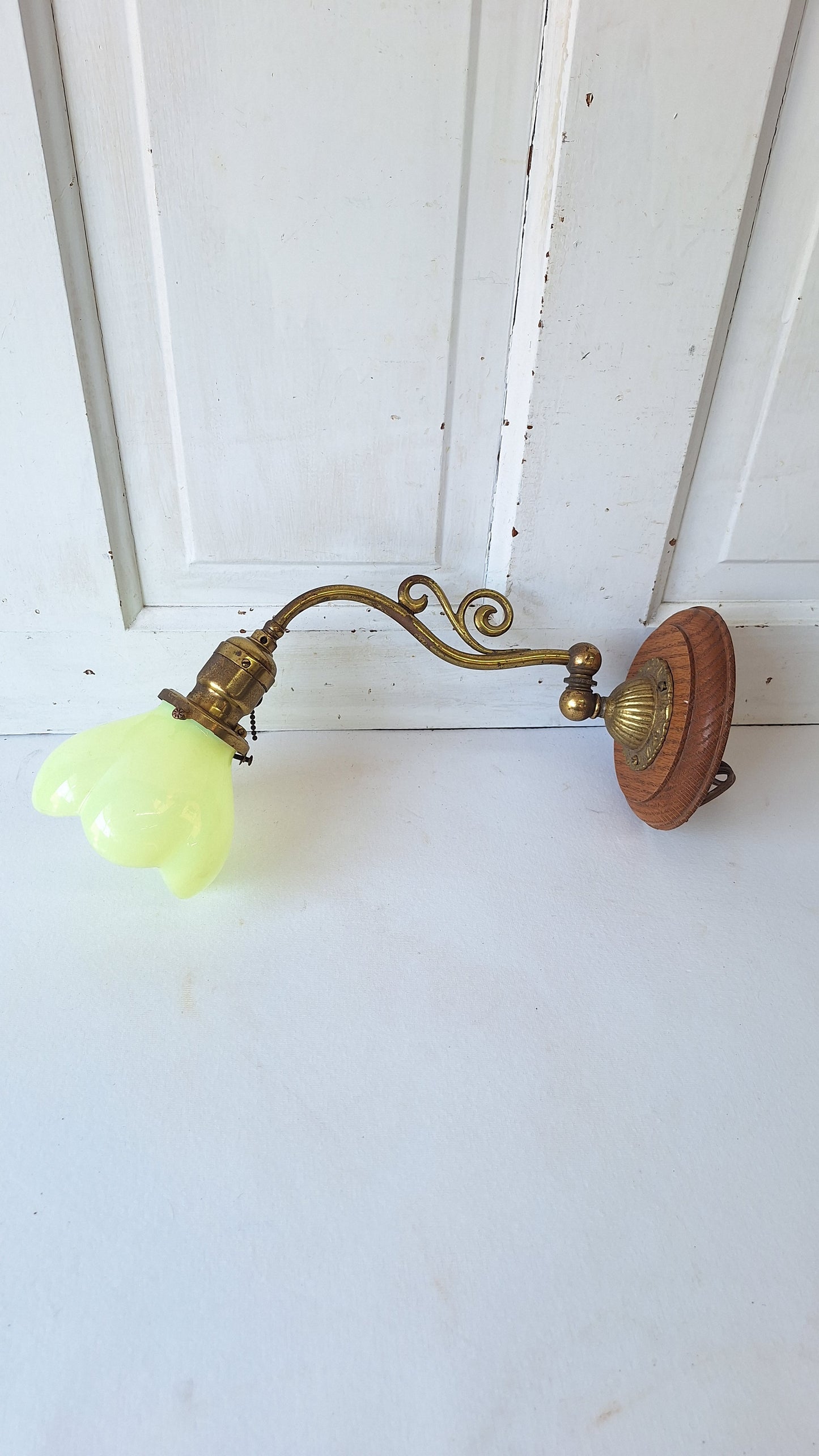 Swivel Arm Uranium Glass Sconce, Antique Wall Light with Vaseline Glass Shade