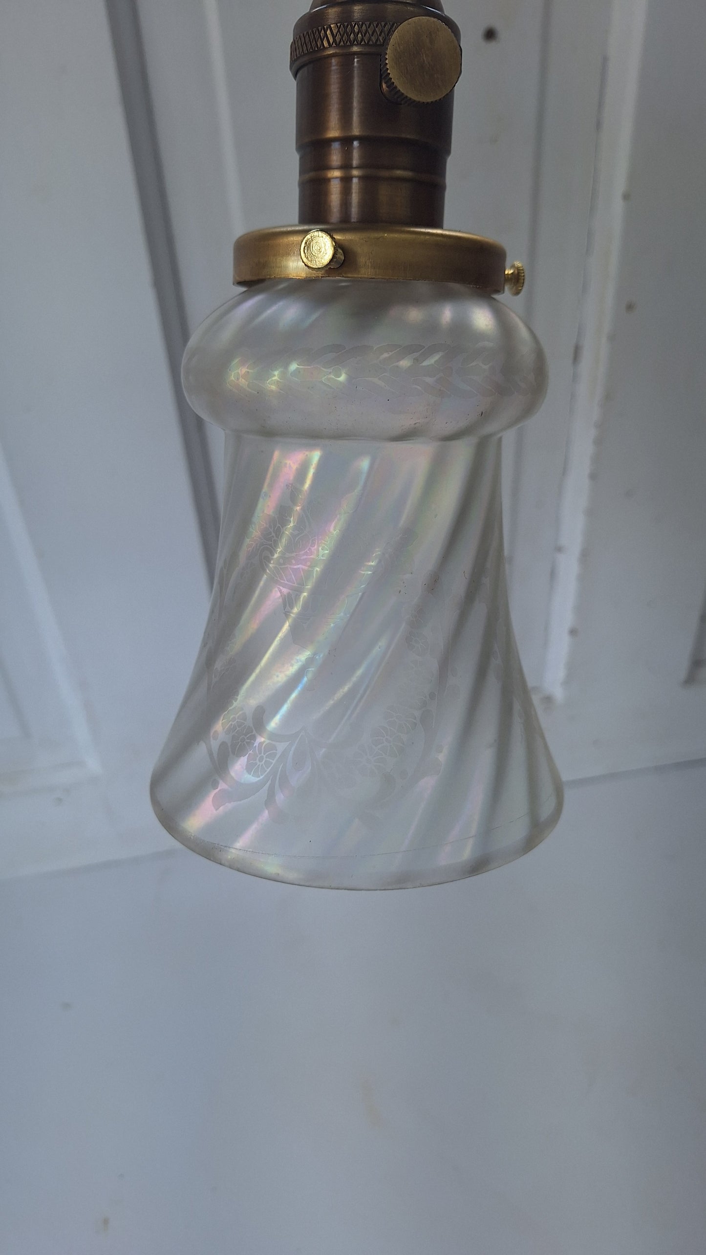 Antique Brass Sconce with Glass Shade, Wall Light and Irridescent Shade