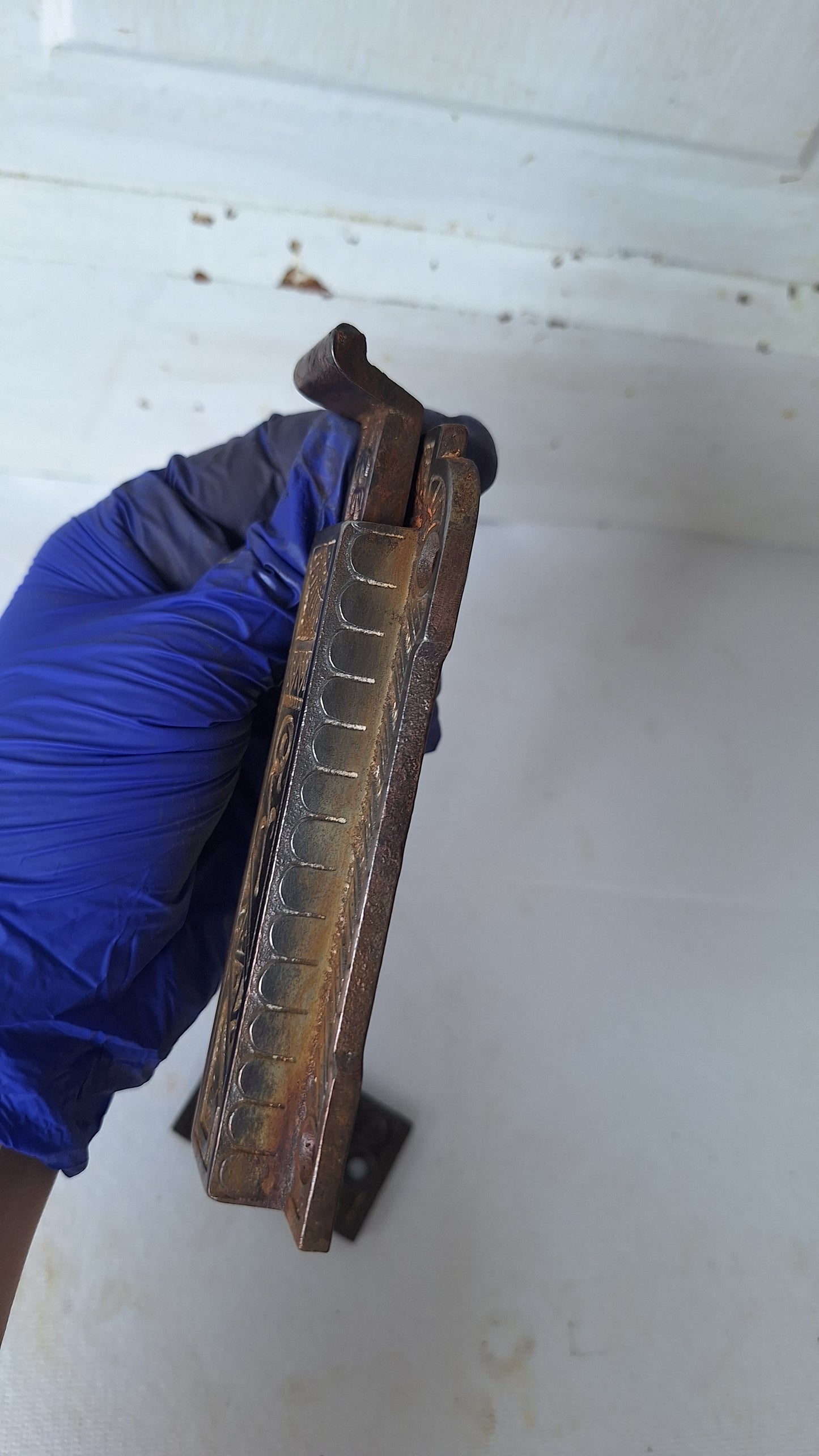 Antique Eastlake Iron Floor Bolt for French Doors, Ornate Double Door Lock