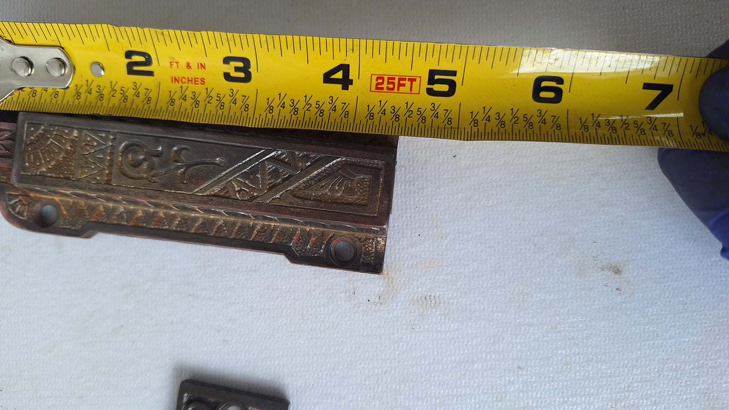 Antique Eastlake Iron Floor Bolt for French Doors, Ornate Double Door Lock