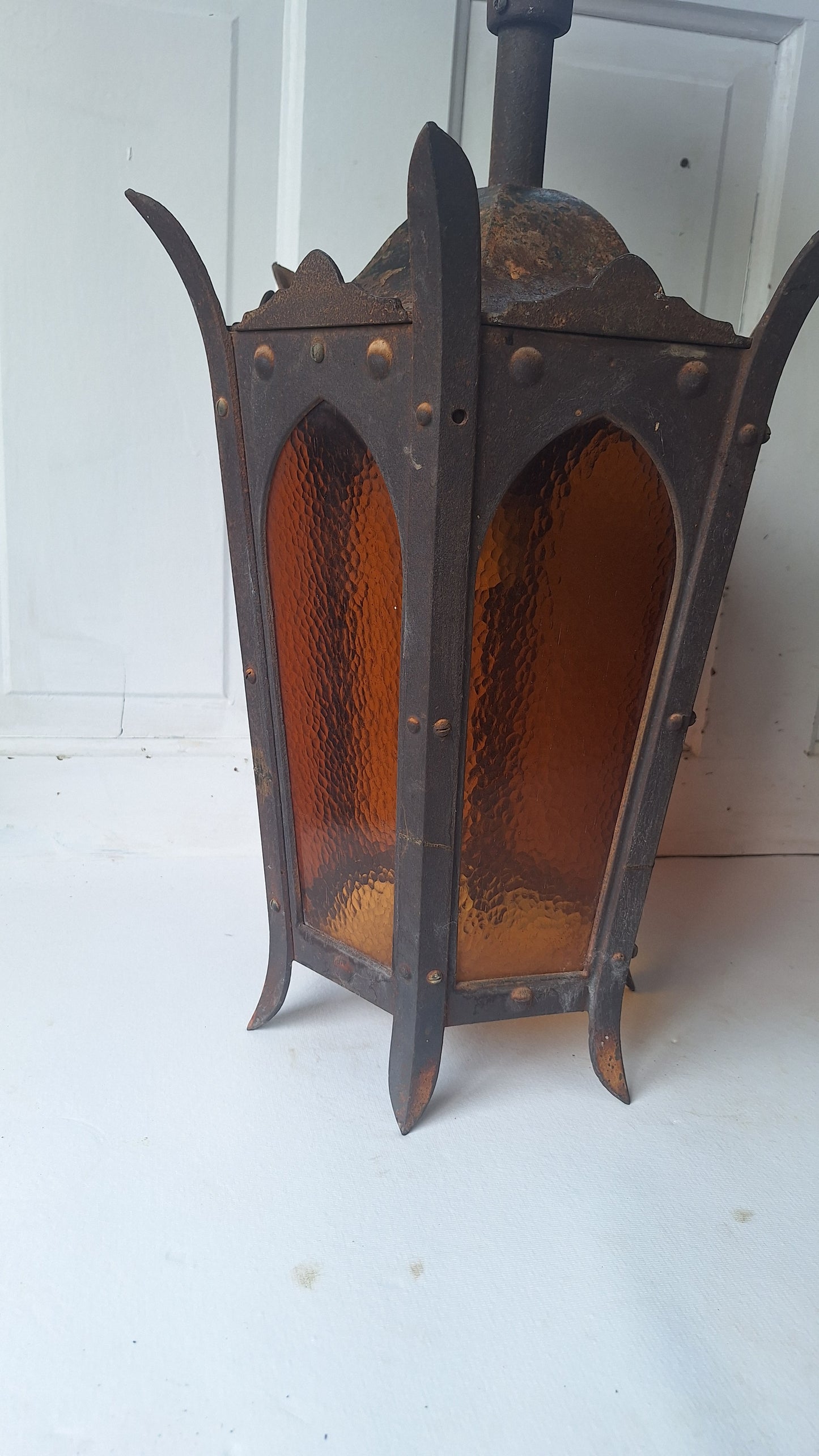 Pair of Large Lantern Lights, Antique Gothic Style Iron LIghts