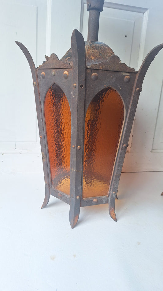 Pair of Large Lantern Lights, Antique Gothic Style Iron LIghts