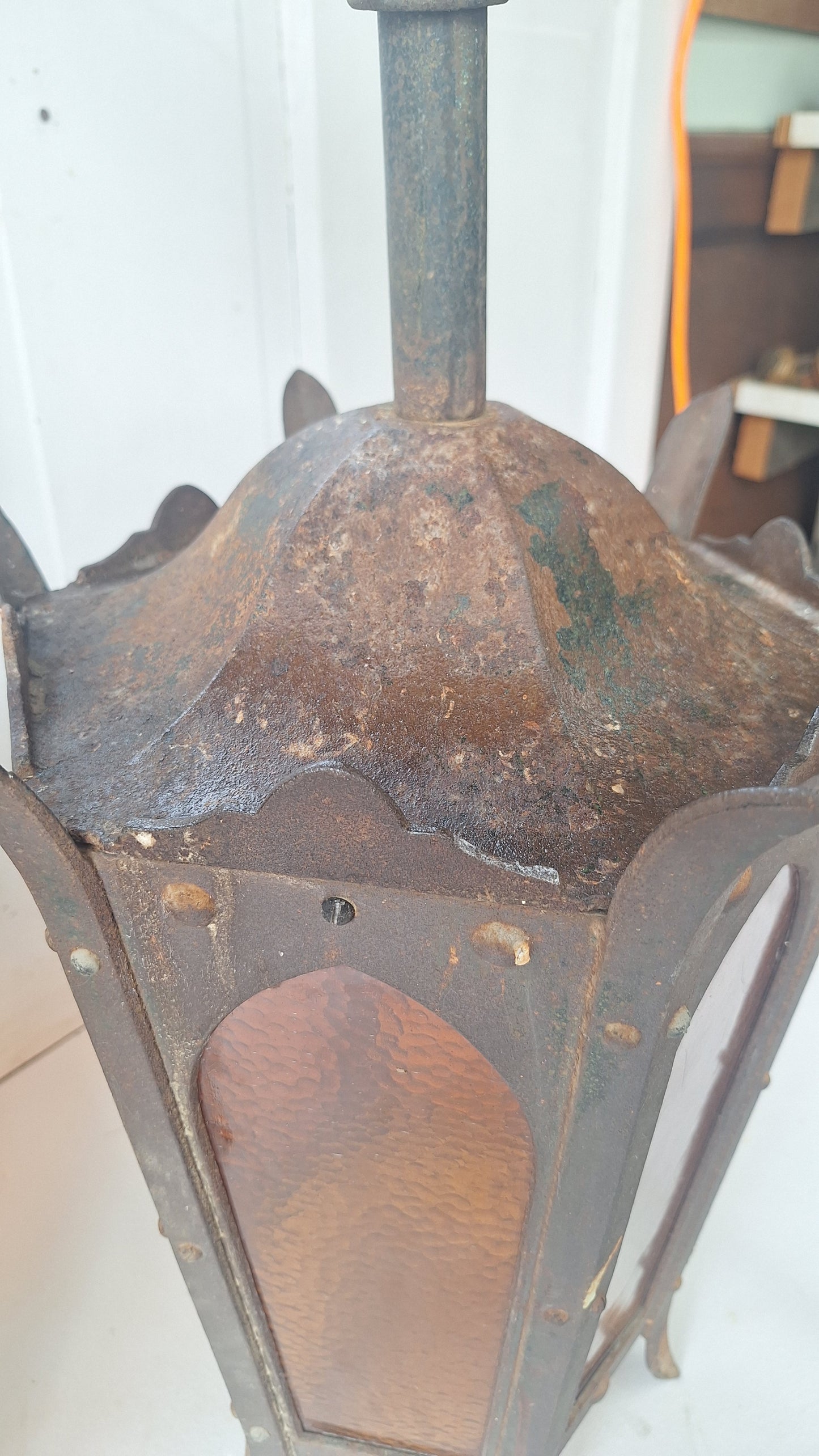 Pair of Large Lantern Lights, Antique Gothic Style Iron LIghts