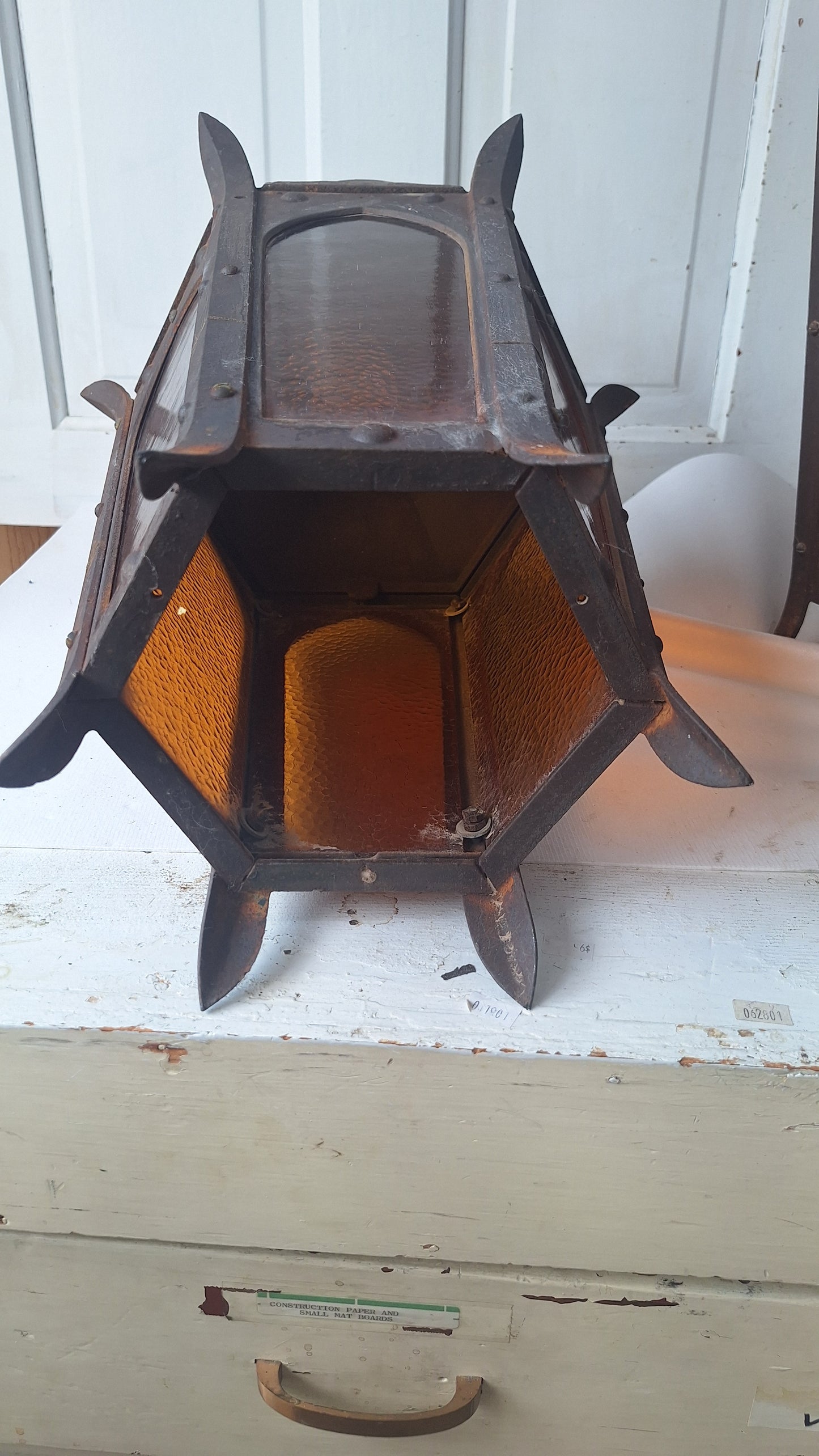 Pair of Large Lantern Lights, Antique Gothic Style Iron LIghts