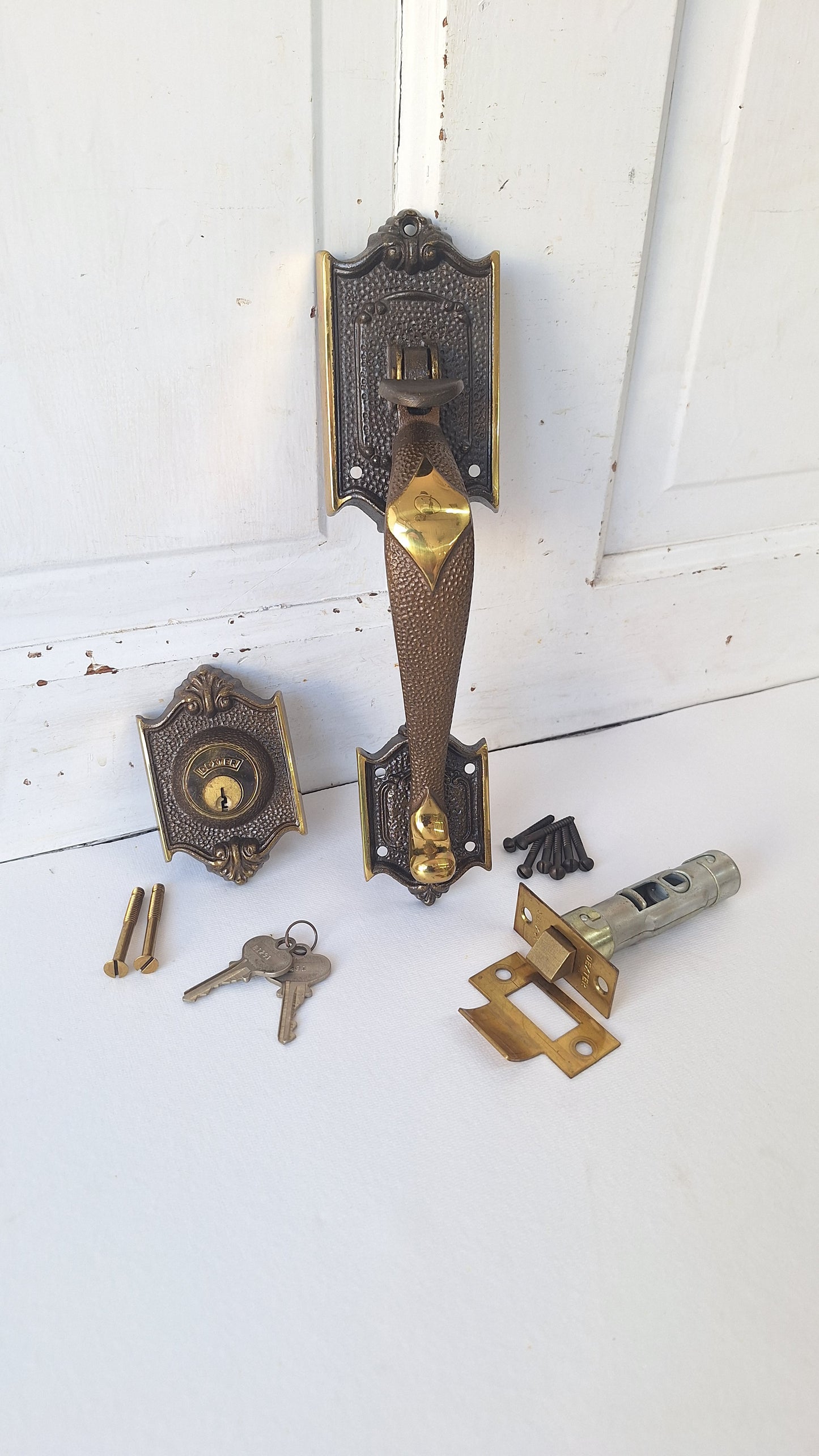 Mid Century Door Hardware Set, Handle, Latch, Keys, New Old Stock