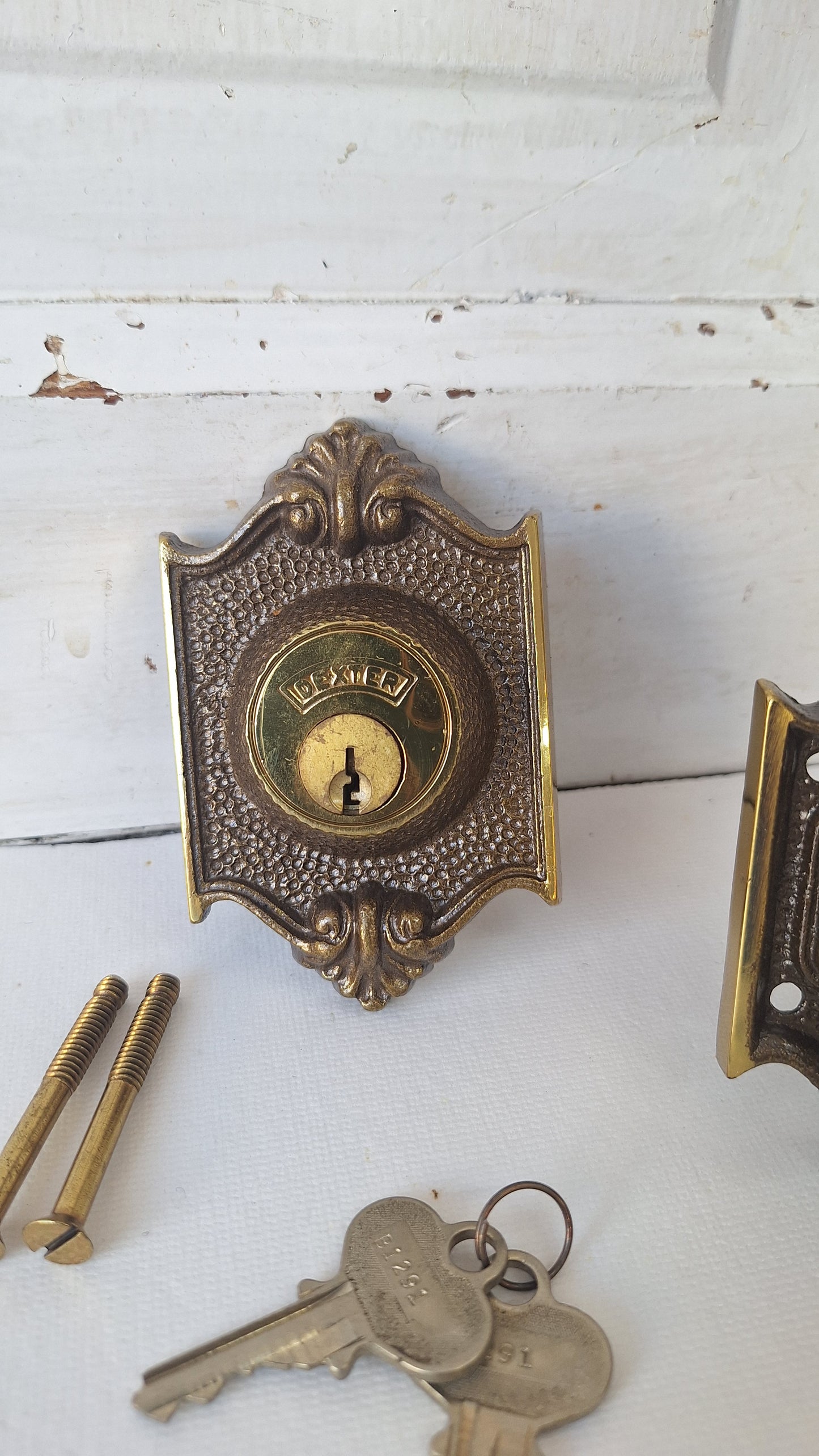 Mid Century Door Hardware Set, Handle, Latch, Keys, New Old Stock