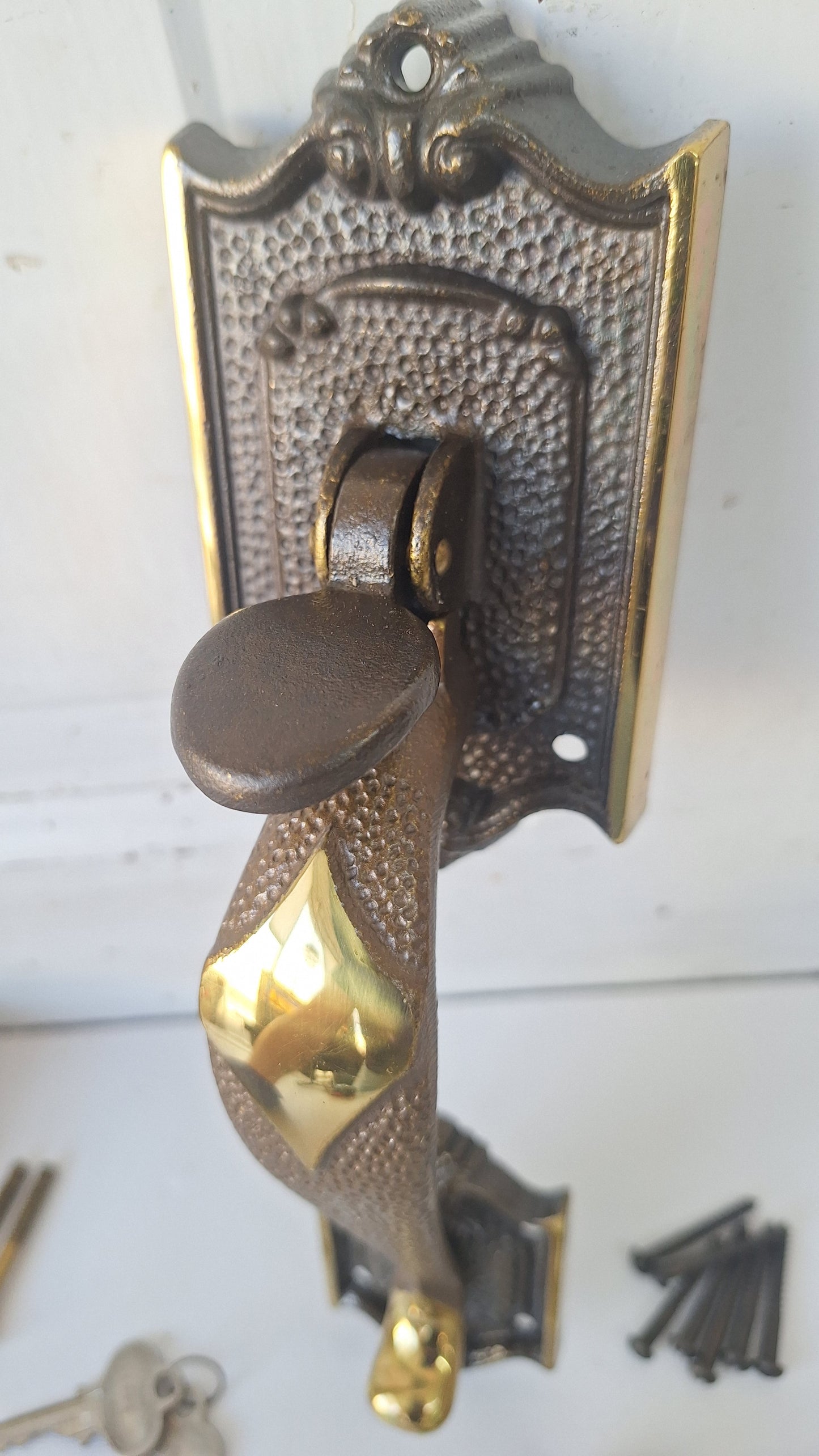 Mid Century Door Hardware Set, Handle, Latch, Keys, New Old Stock