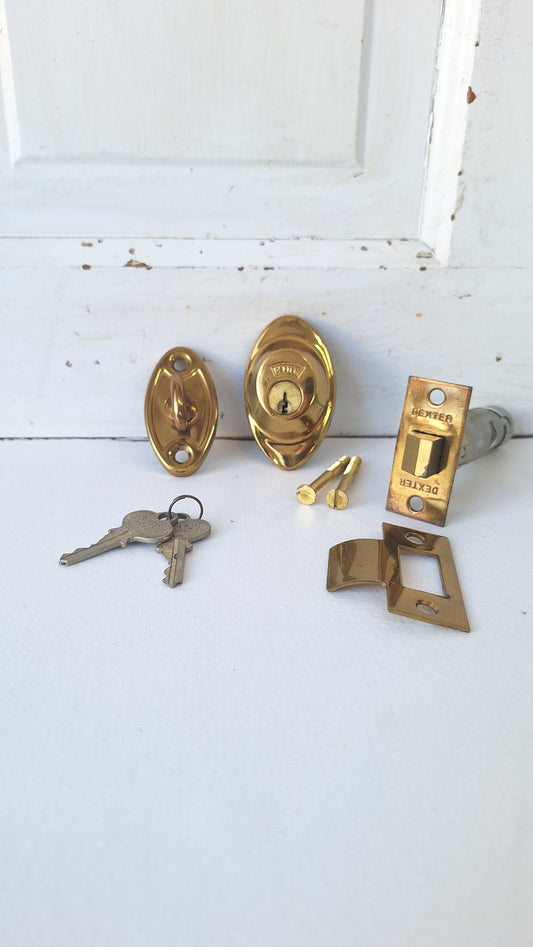 Mid Century Door Hardware Set with Keys, New Old Stock