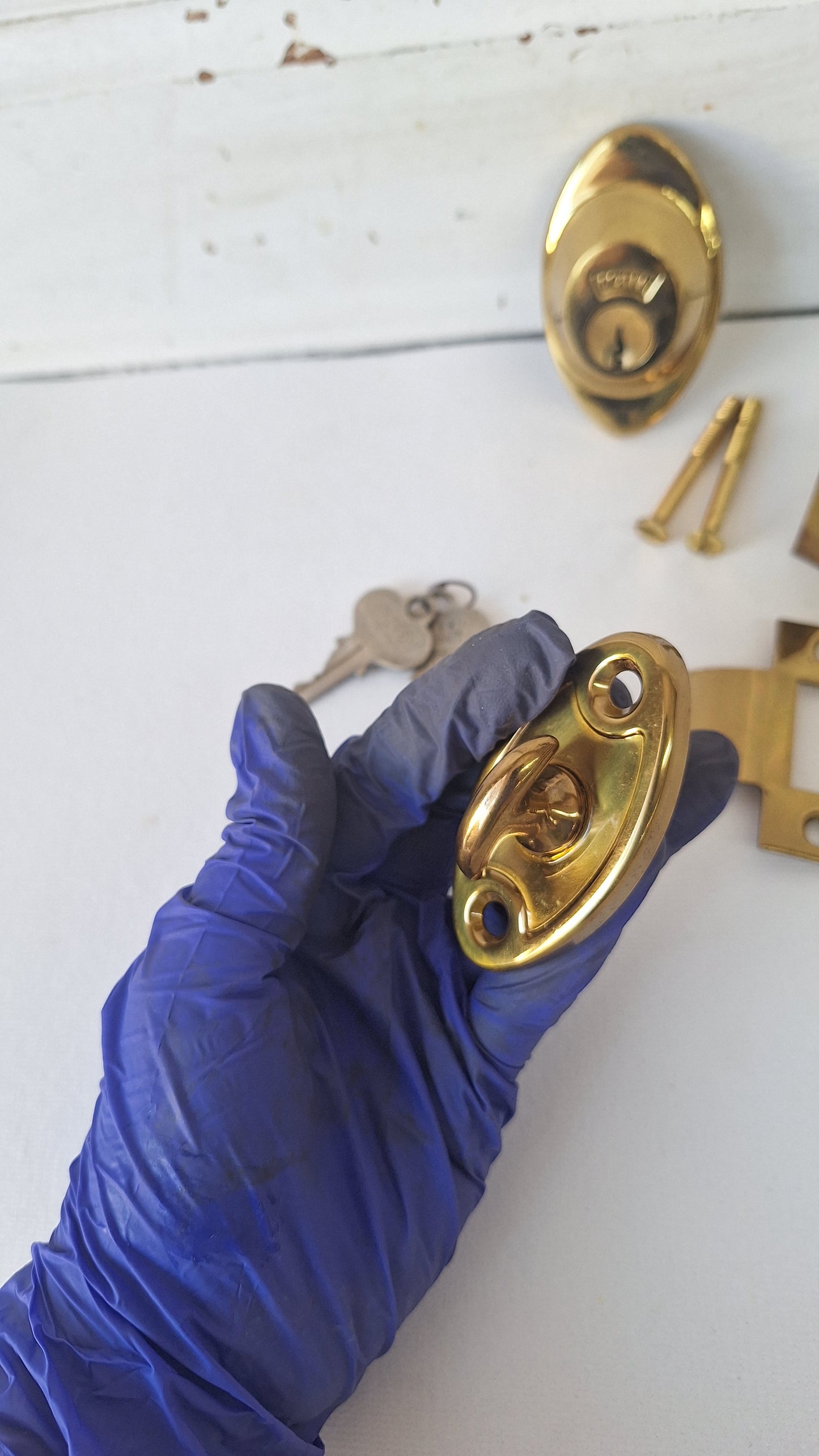Mid Century Door Hardware Set with Keys, New Old Stock