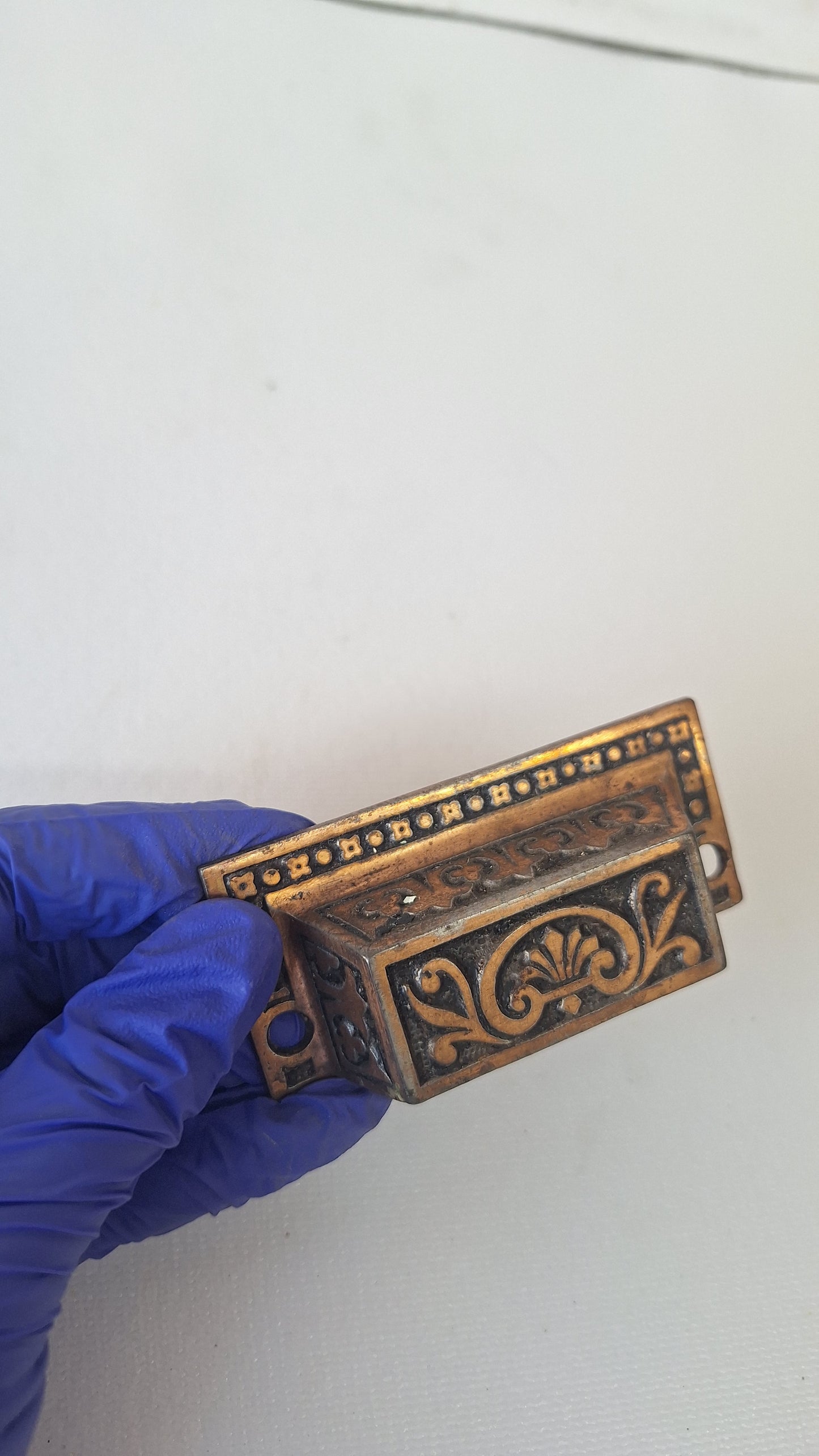 Three Ornate Pattern Victorian Cast Iron Bin Pulls, Antique Drawer Handles