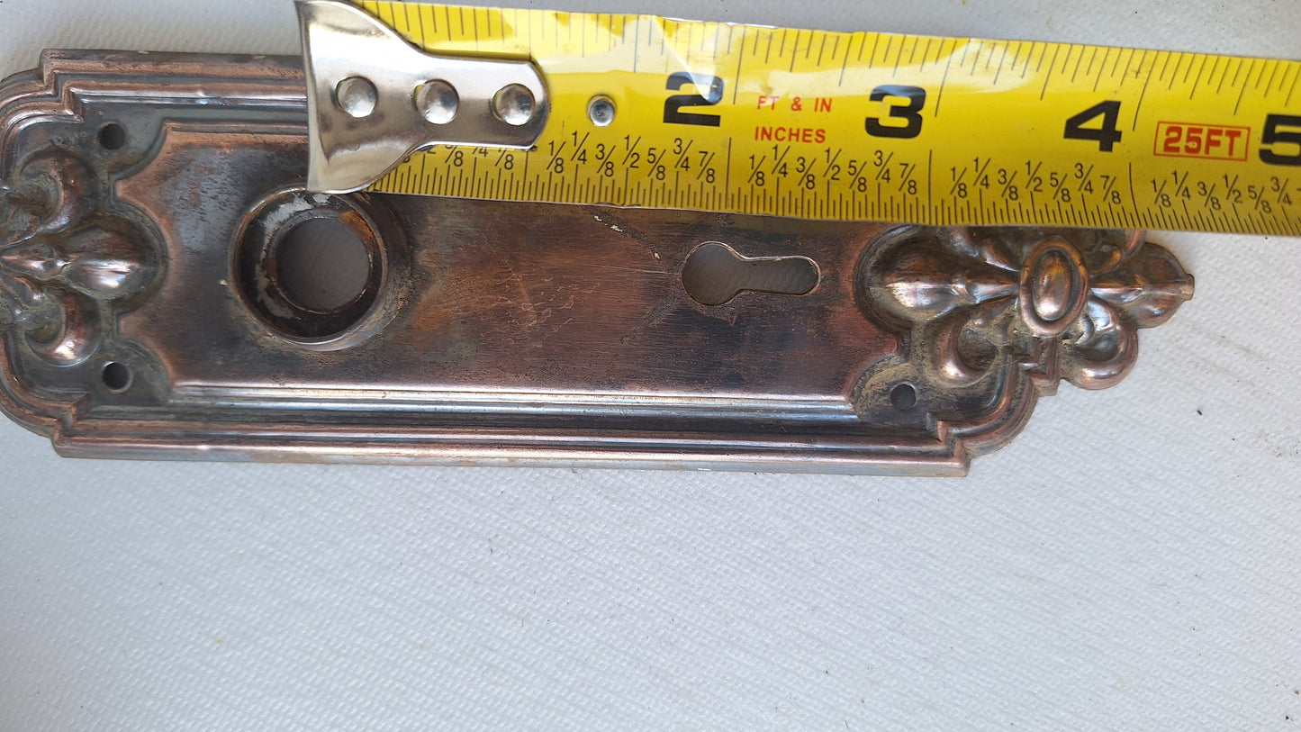 Pair of Stamped Floral Pattern Steel Backplates, Antique Doorknob Plates