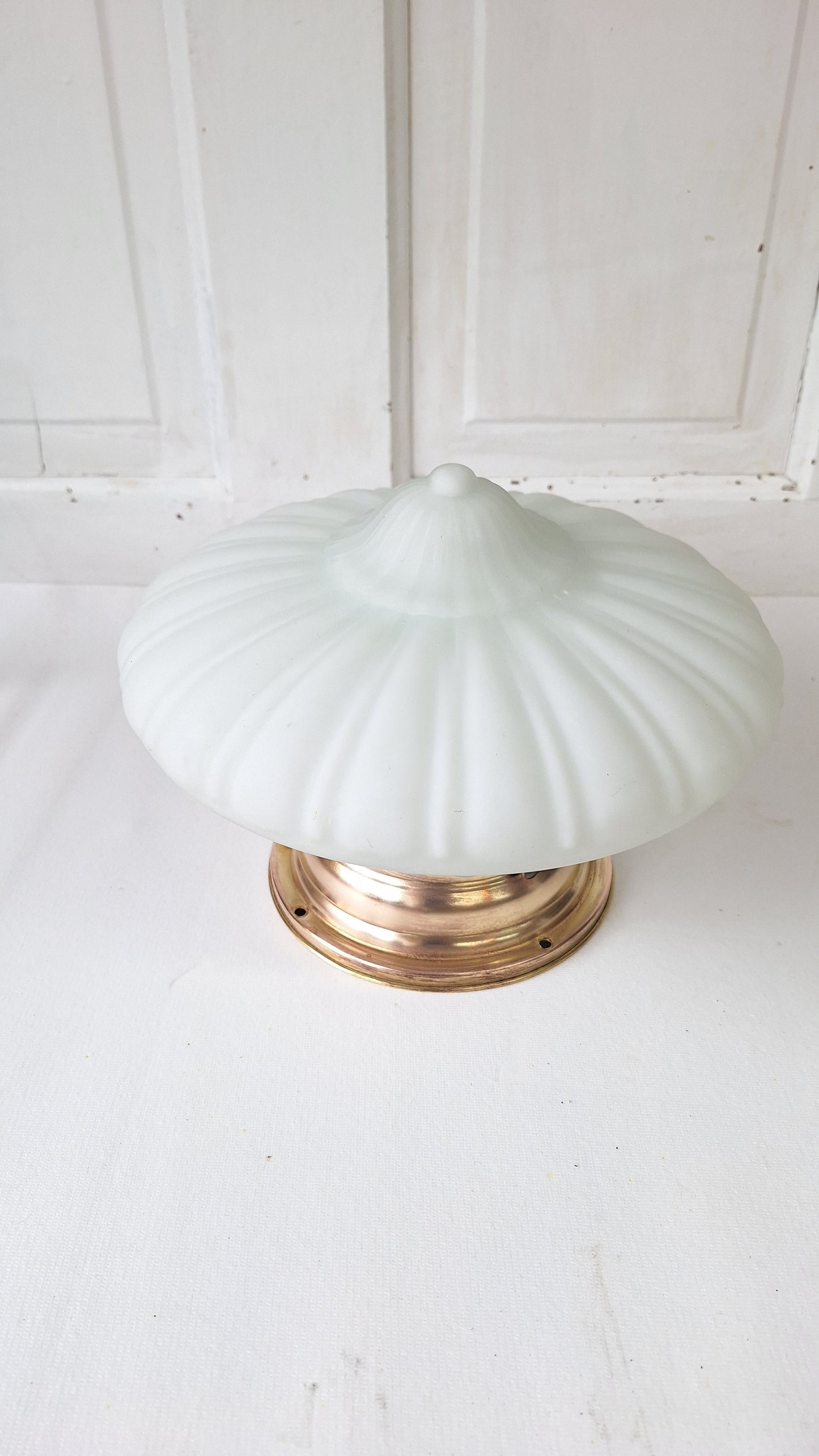 Ornate Flush Mount Light: Molded Glass Empire Shade, Brass Base