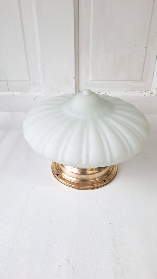 Ornate Flush Mount Light: Molded Glass Empire Shade, Brass Base