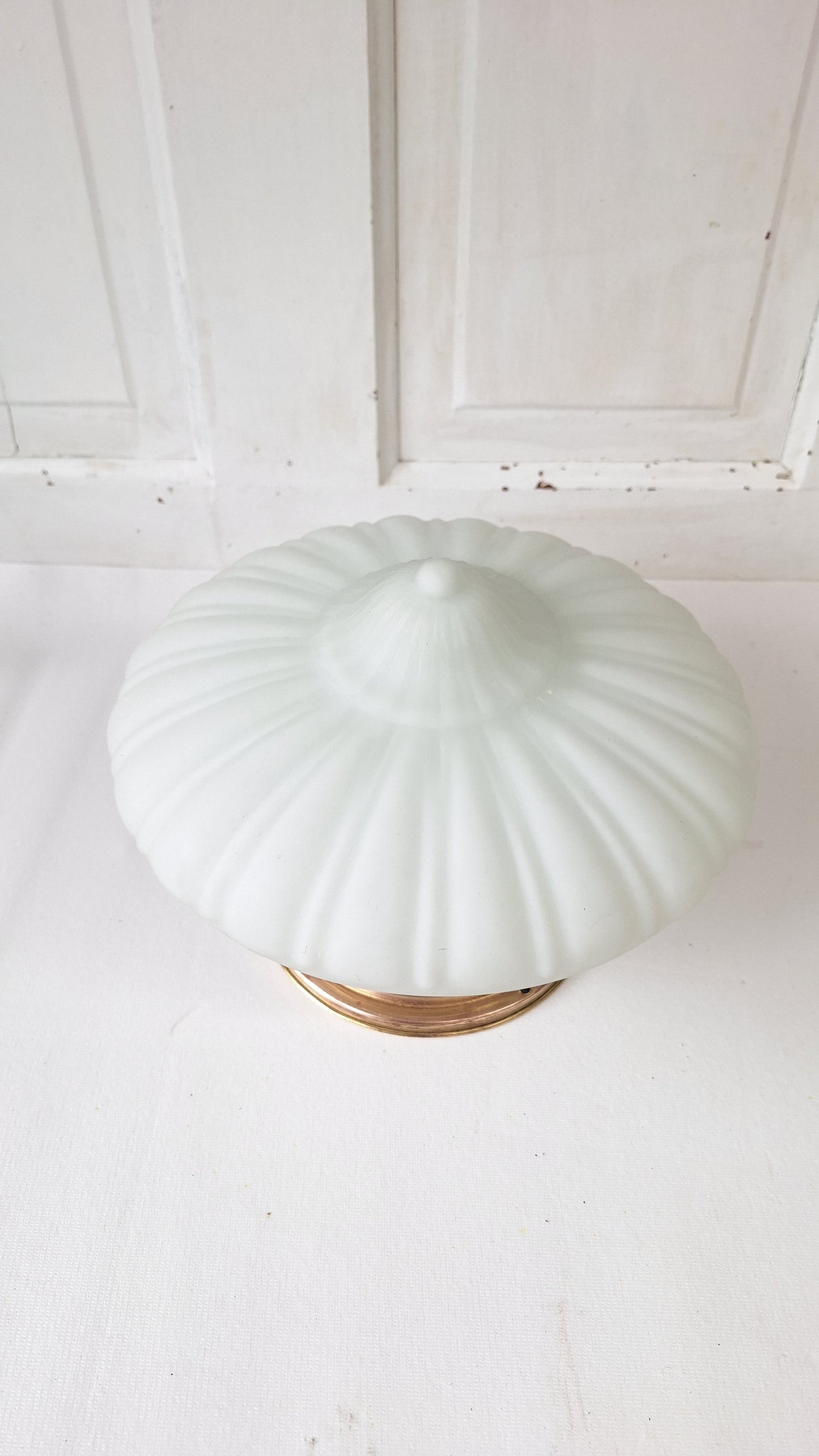 Ornate Flush Mount Light: Molded Glass Empire Shade, Brass Base