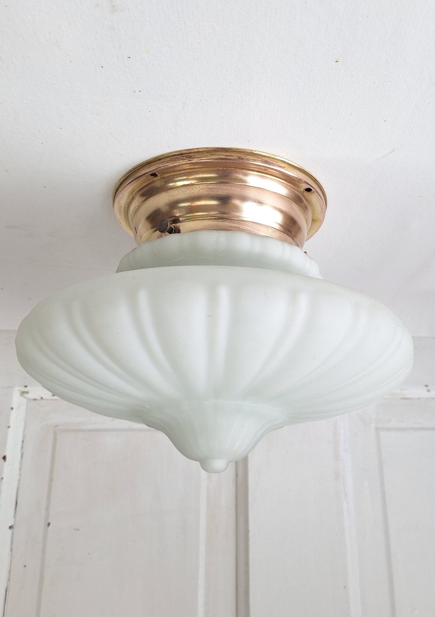 Ornate Flush Mount Light: Molded Glass Empire Shade, Brass Base