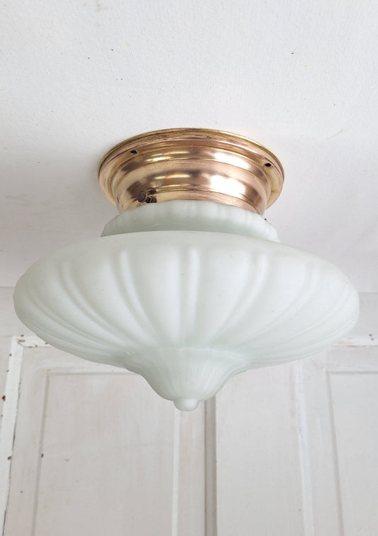 Ornate Flush Mount Light: Molded Glass Empire Shade, Brass Base