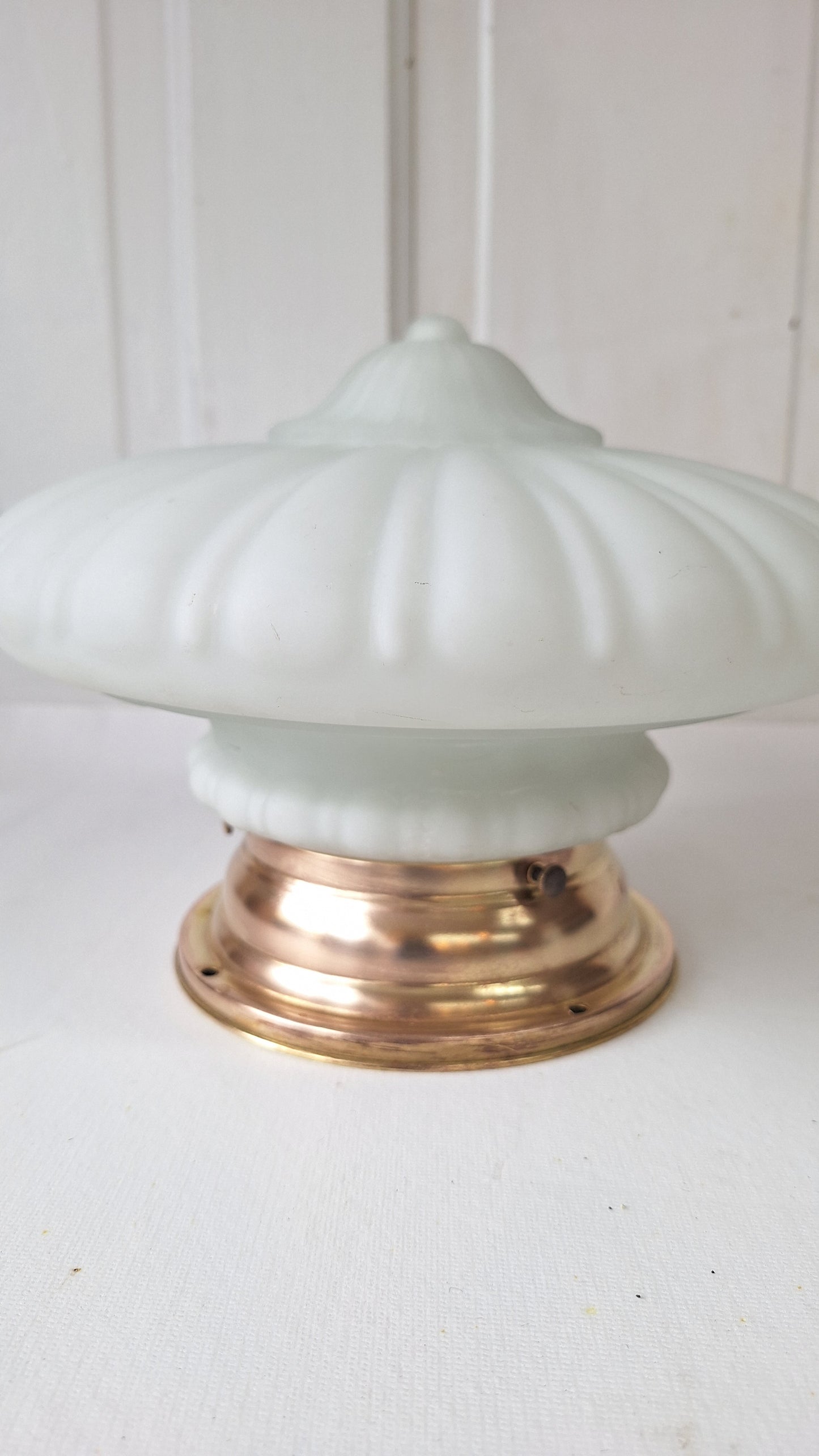 Ornate Flush Mount Light: Molded Glass Empire Shade, Brass Base