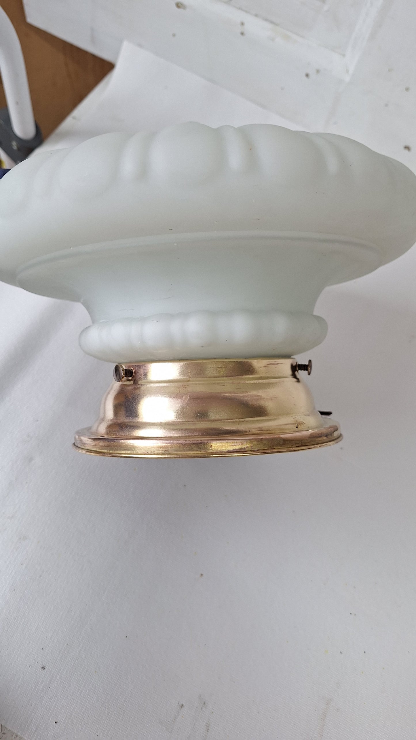 Ornate Flush Mount Light: Molded Glass Empire Shade, Brass Base