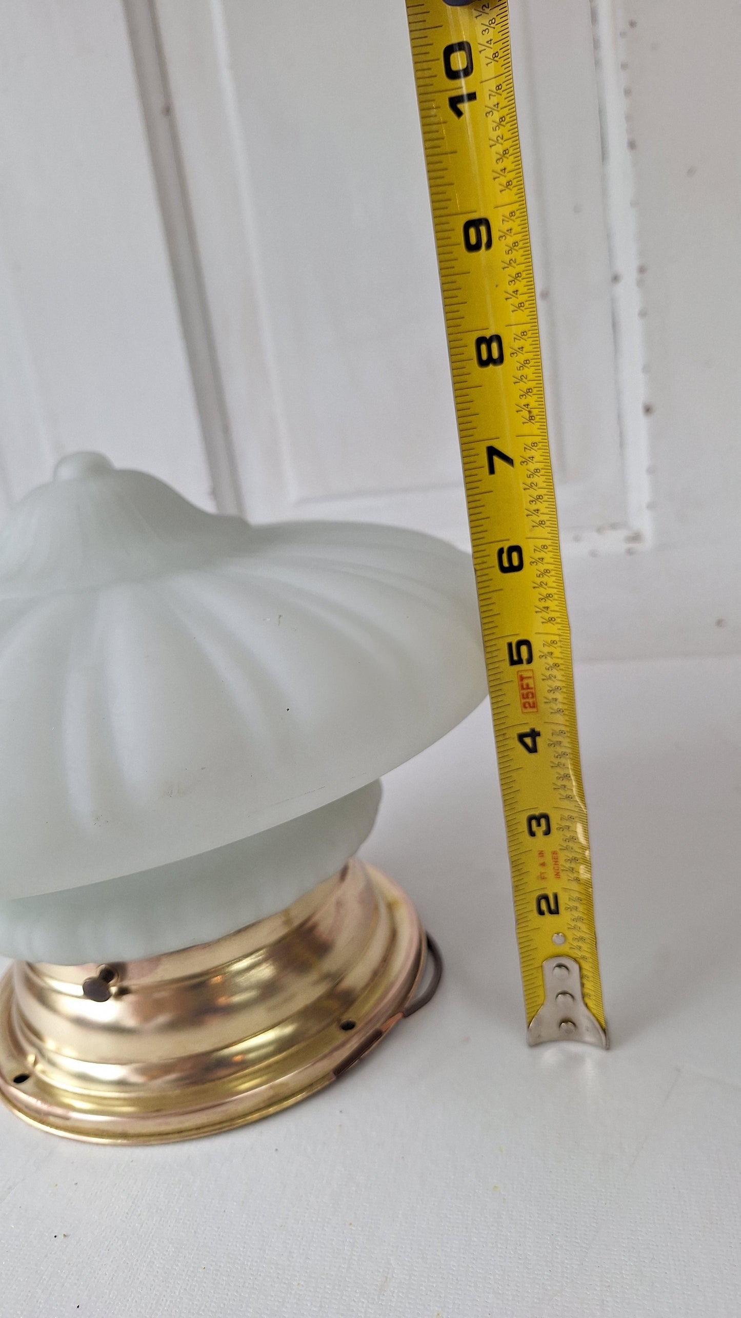 Ornate Flush Mount Light: Molded Glass Empire Shade, Brass Base