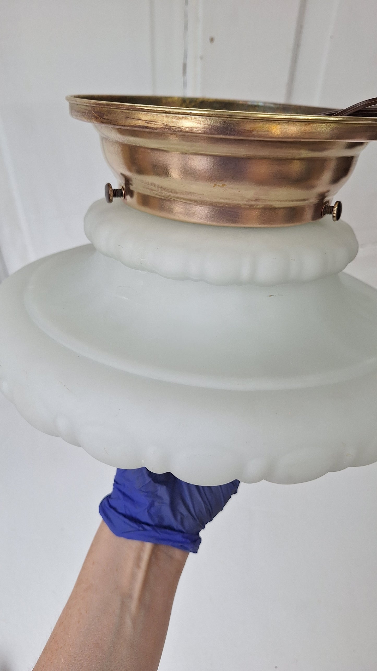 Ornate Flush Mount Light: Molded Glass Empire Shade, Brass Base