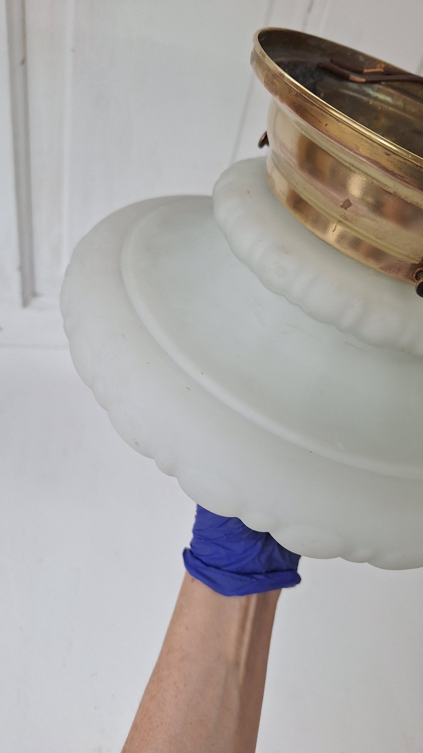 Ornate Flush Mount Light: Molded Glass Empire Shade, Brass Base