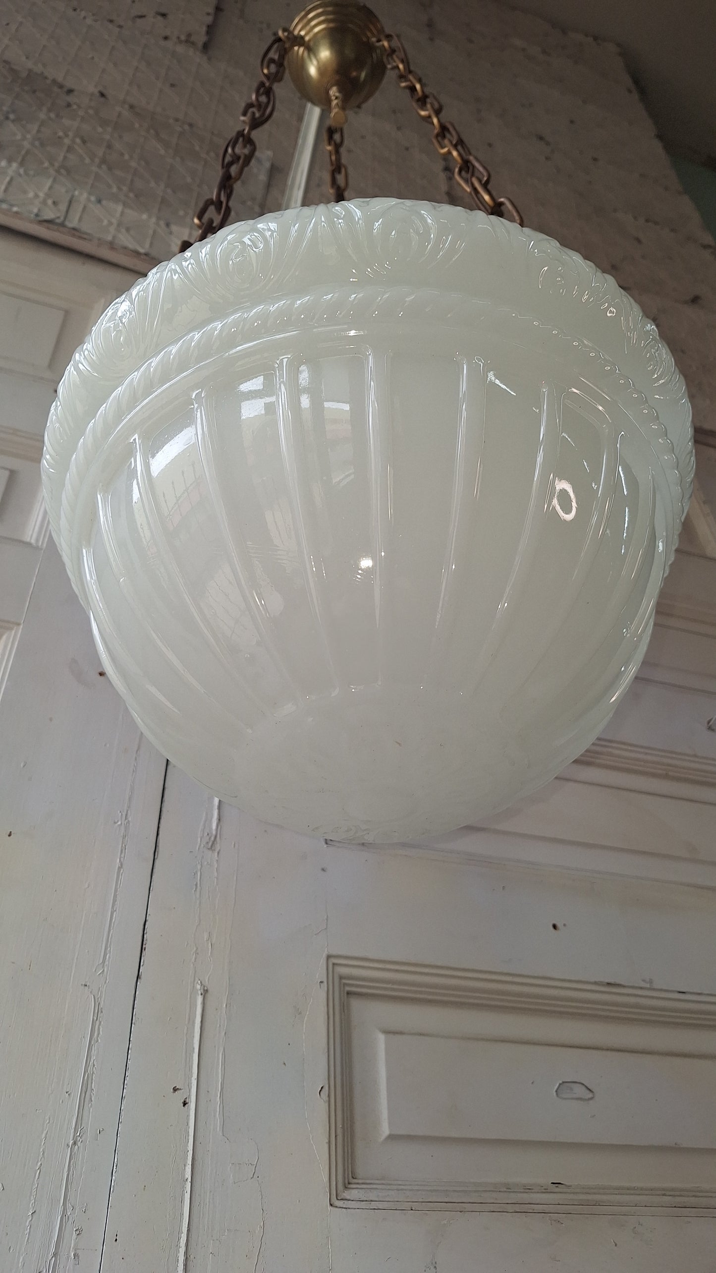 Antique Inverted Dome Chandelier: Molded Glass Shade, Neoclassical Light