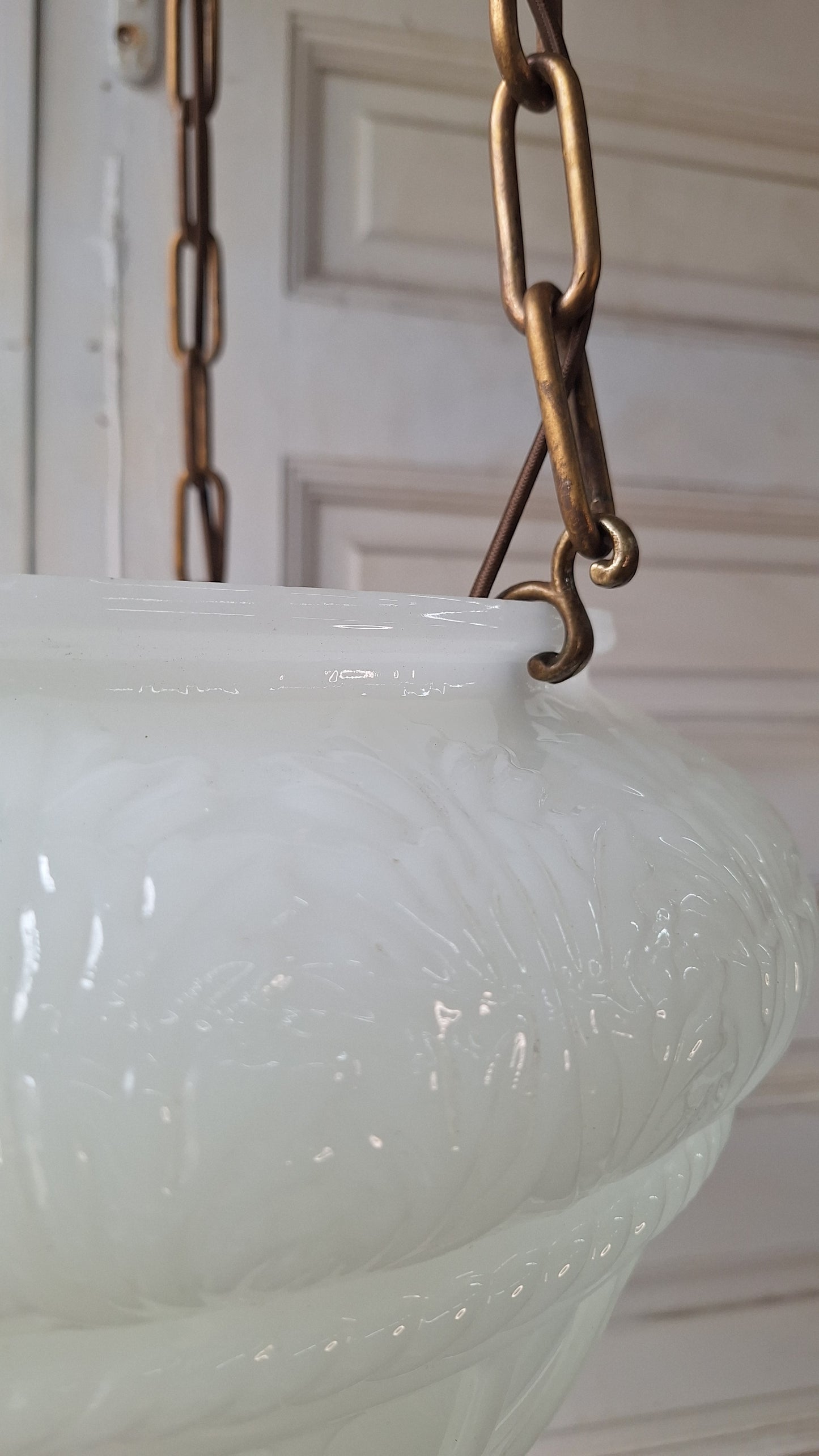 Antique Inverted Dome Chandelier: Molded Glass Shade, Neoclassical Light