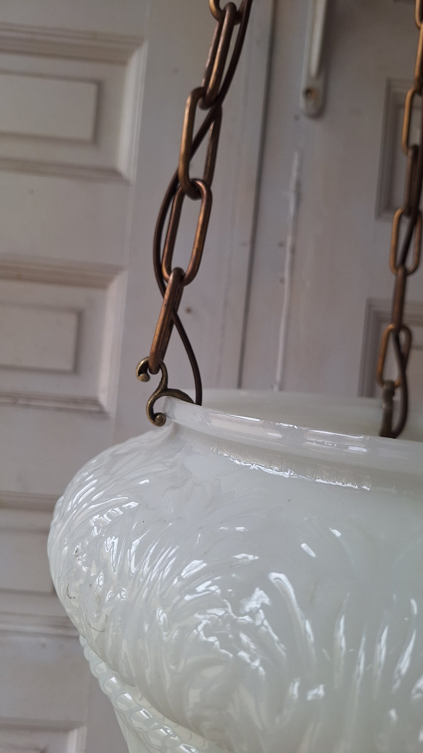 Antique Inverted Dome Chandelier: Molded Glass Shade, Neoclassical Light