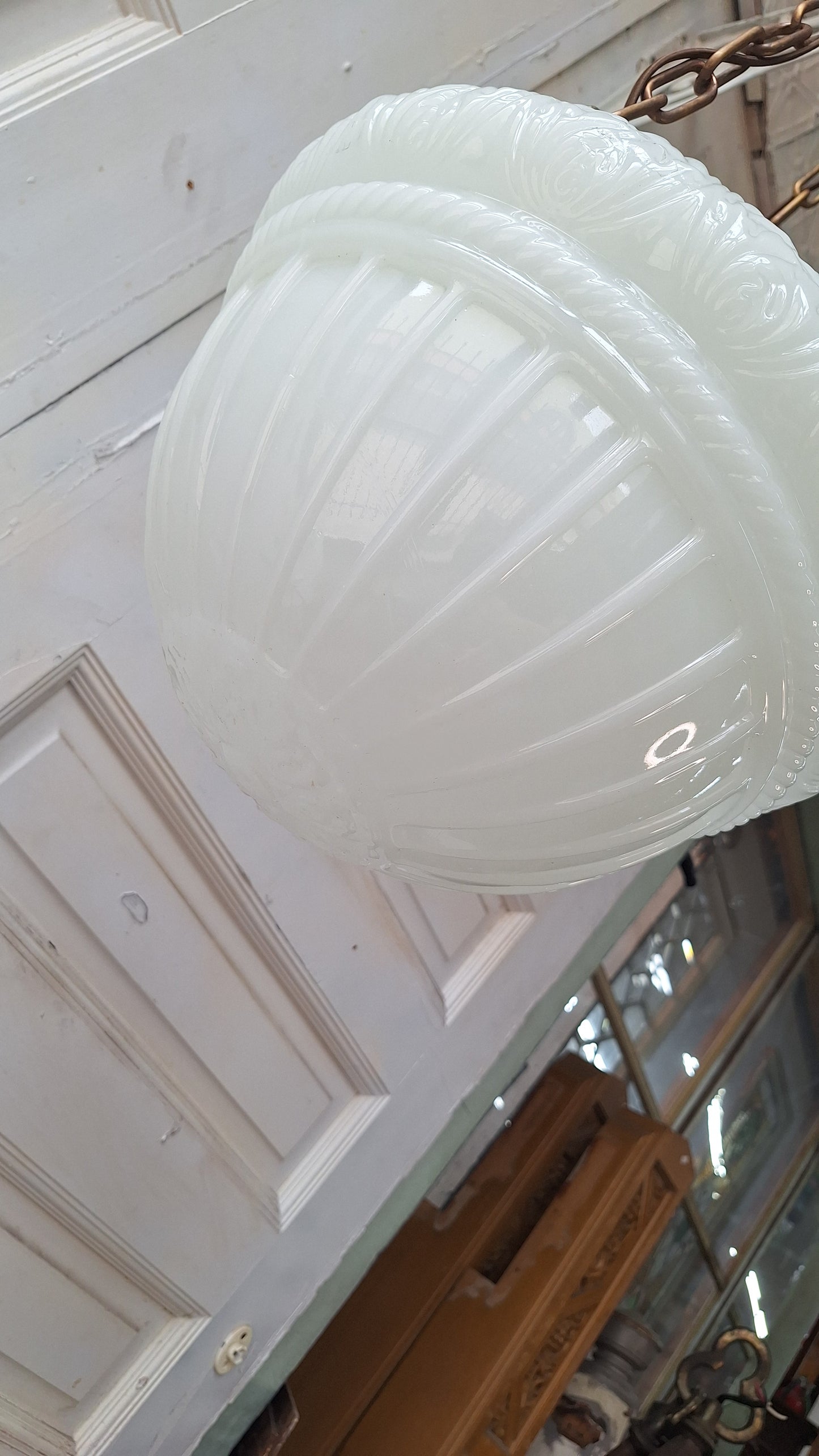 Antique Inverted Dome Chandelier: Molded Glass Shade, Neoclassical Light
