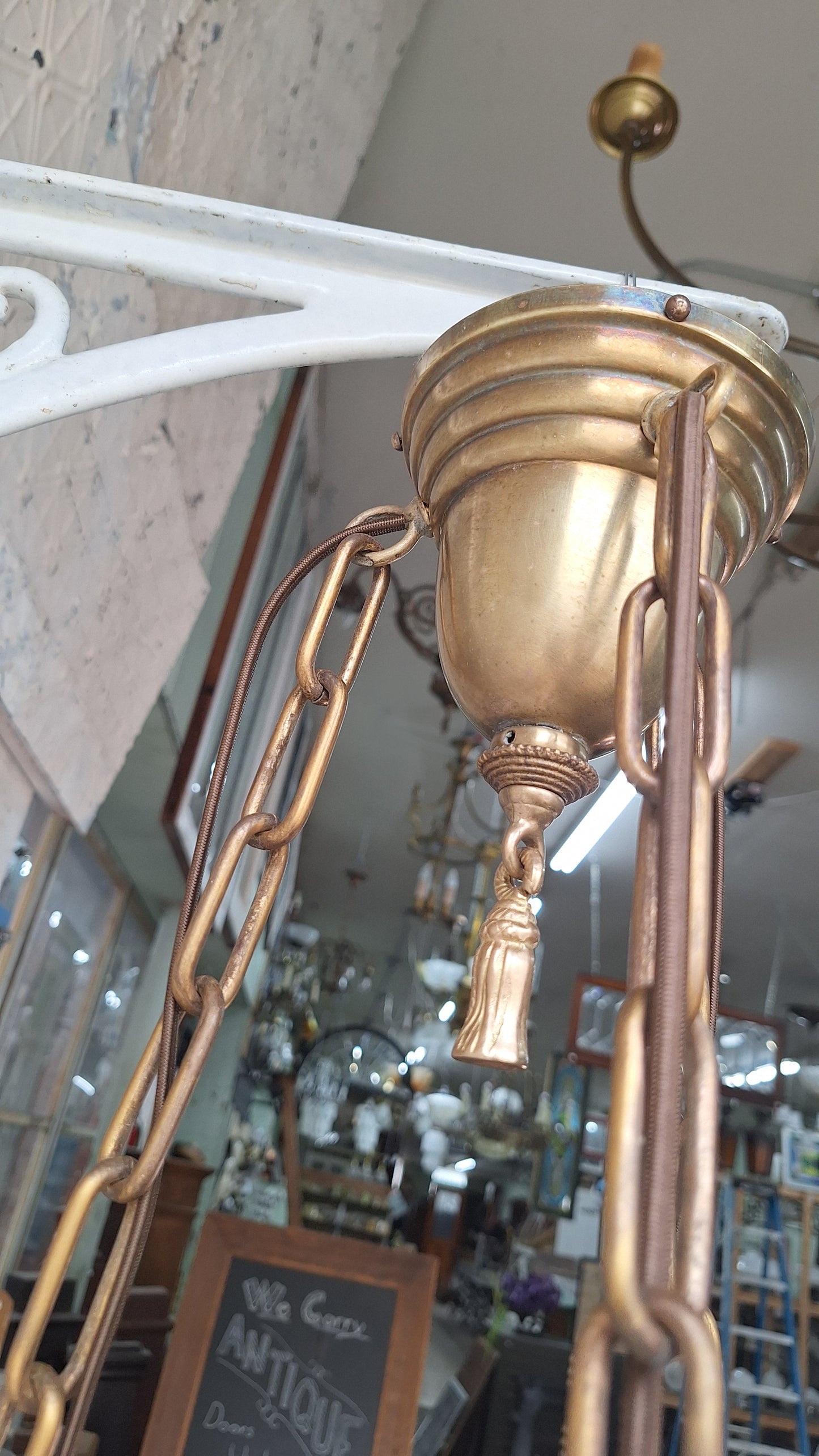 Antique Inverted Dome Chandelier: Molded Glass Shade, Neoclassical Light