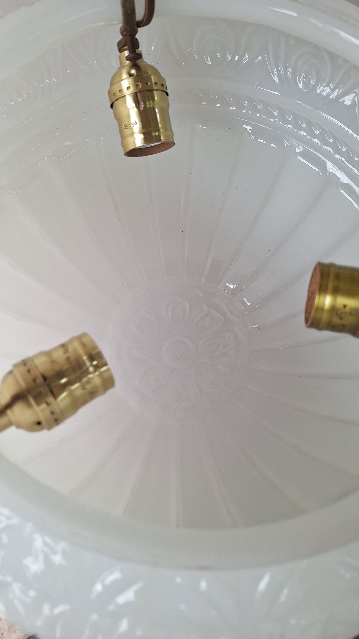 Antique Inverted Dome Chandelier: Molded Glass Shade, Neoclassical Light