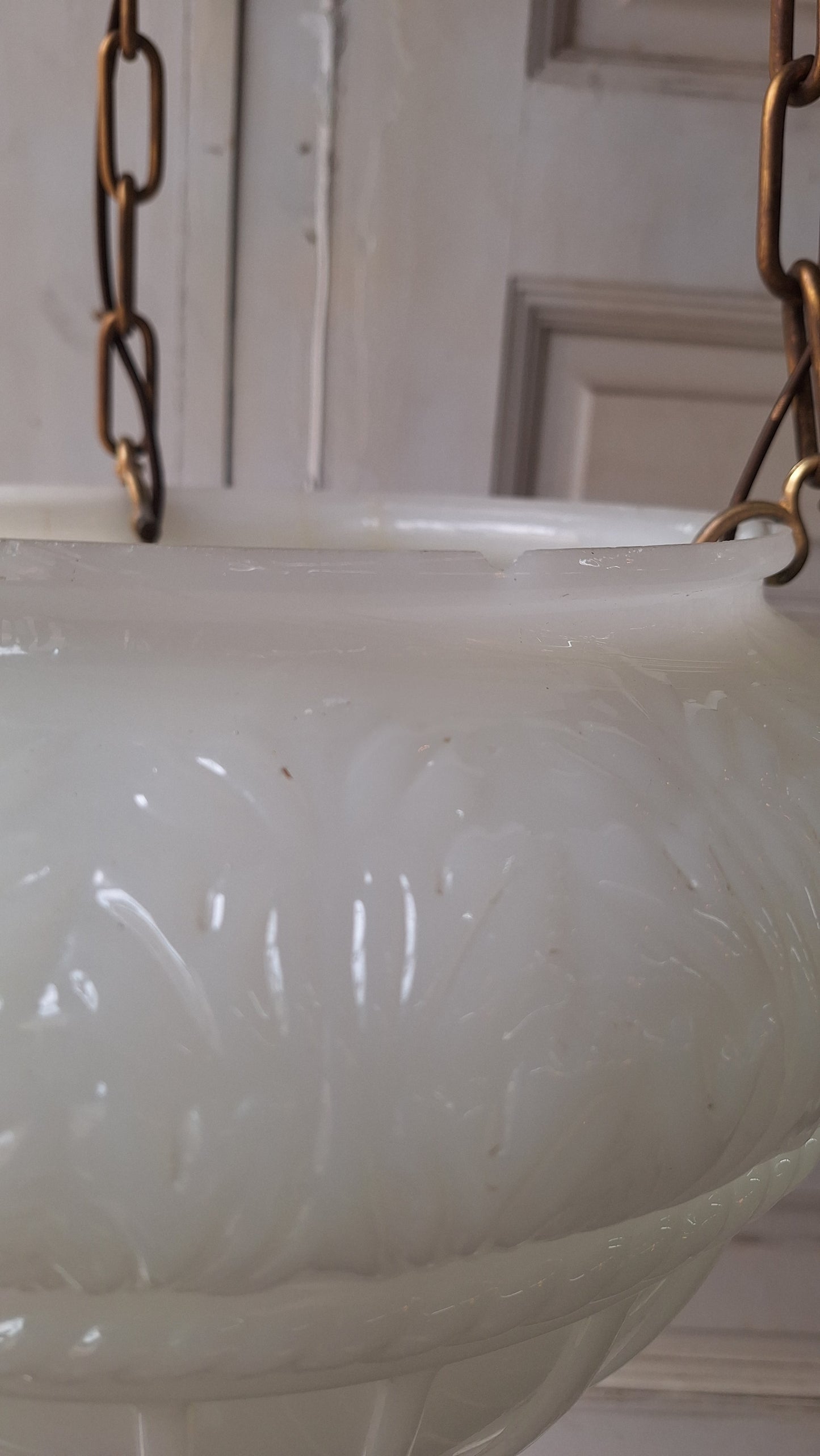 Antique Inverted Dome Chandelier: Molded Glass Shade, Neoclassical Light