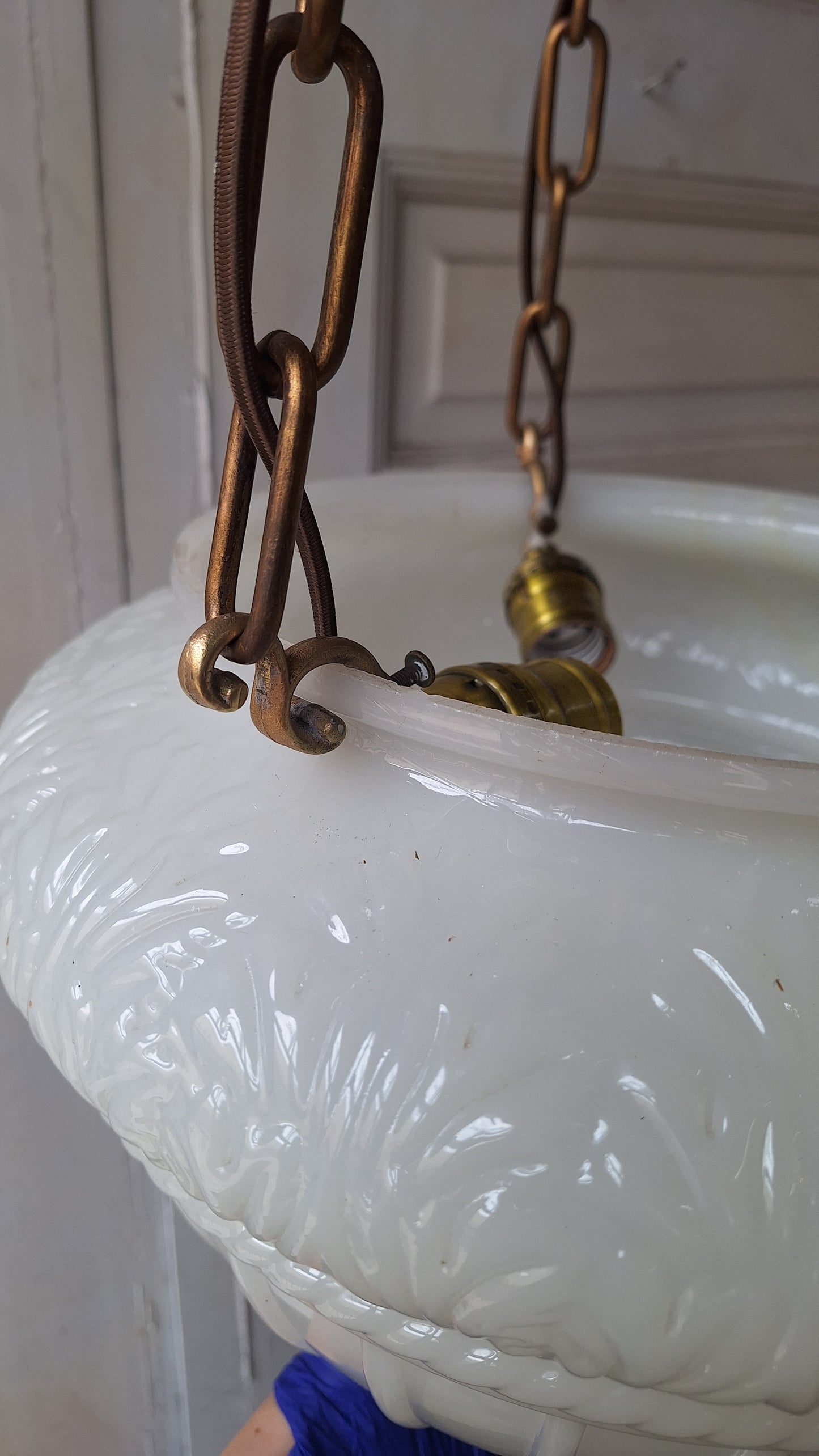 Antique Inverted Dome Chandelier: Molded Glass Shade, Neoclassical Light