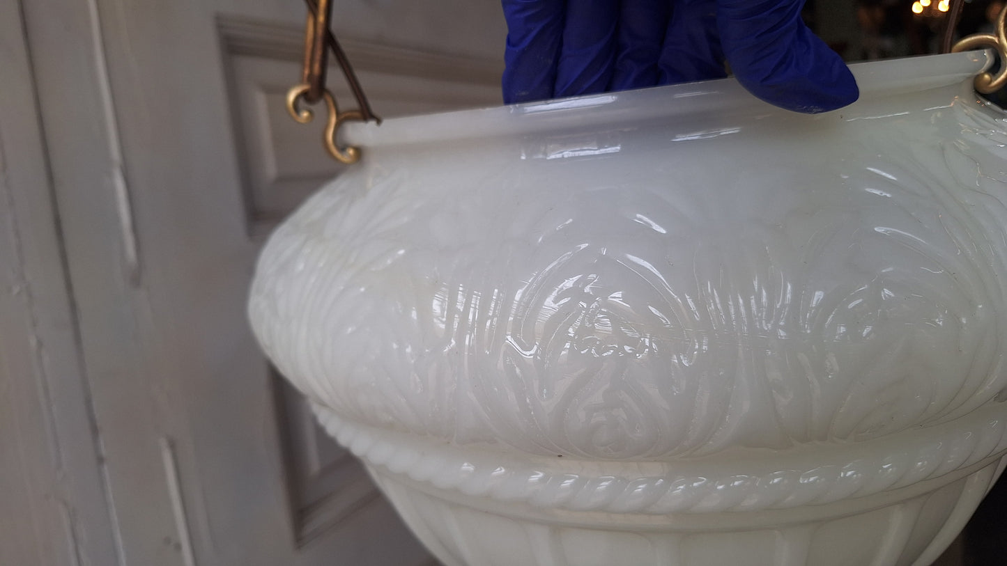 Antique Inverted Dome Chandelier: Molded Glass Shade, Neoclassical Light