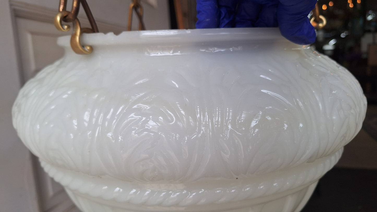 Antique Inverted Dome Chandelier: Molded Glass Shade, Neoclassical Light