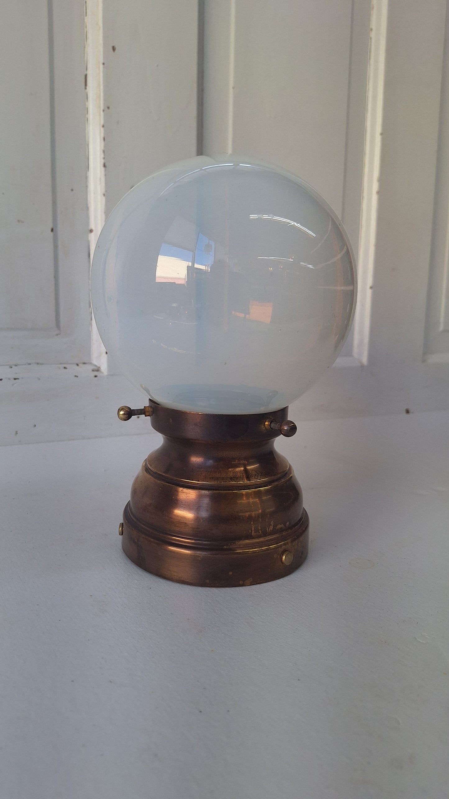 Antique Opalescent Glass Shade with Brass Base, Blown Glass Shade Light