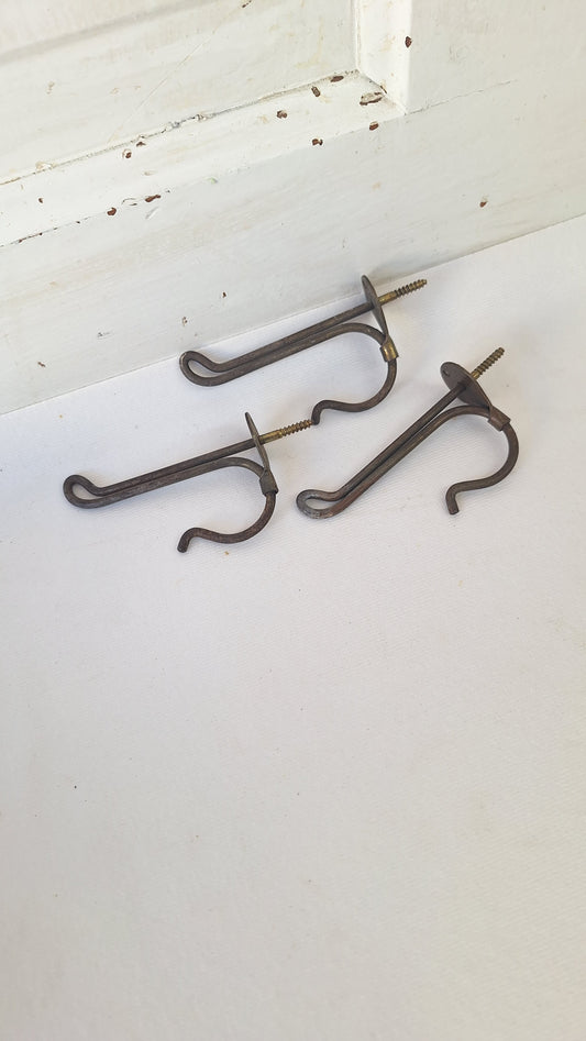 Three Vintage Wire Closet Hooks, Coat Hook Hardware