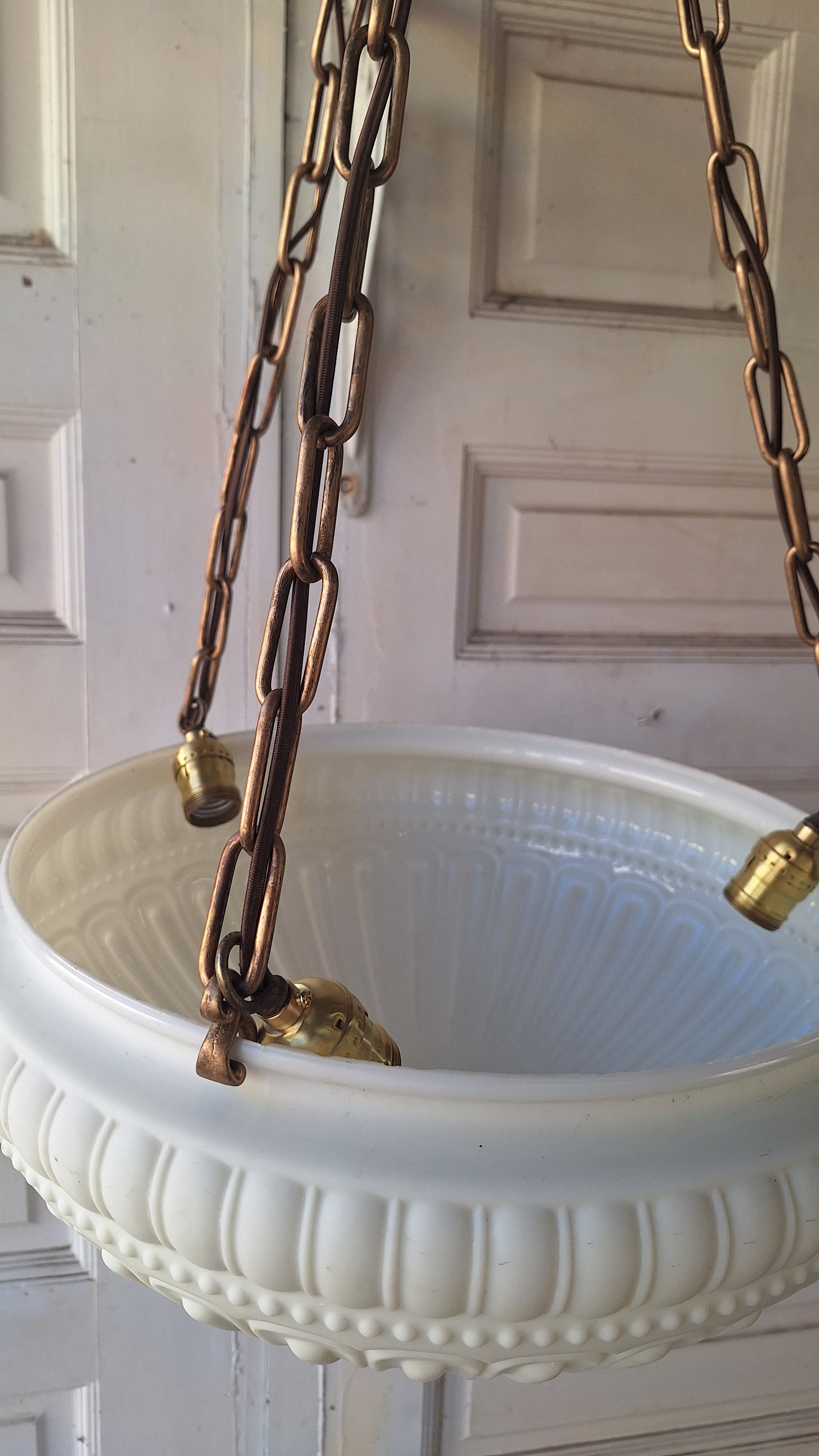 Antique Inverted Dome Chandelier: Molded Glass Shade, Neoclassical Light