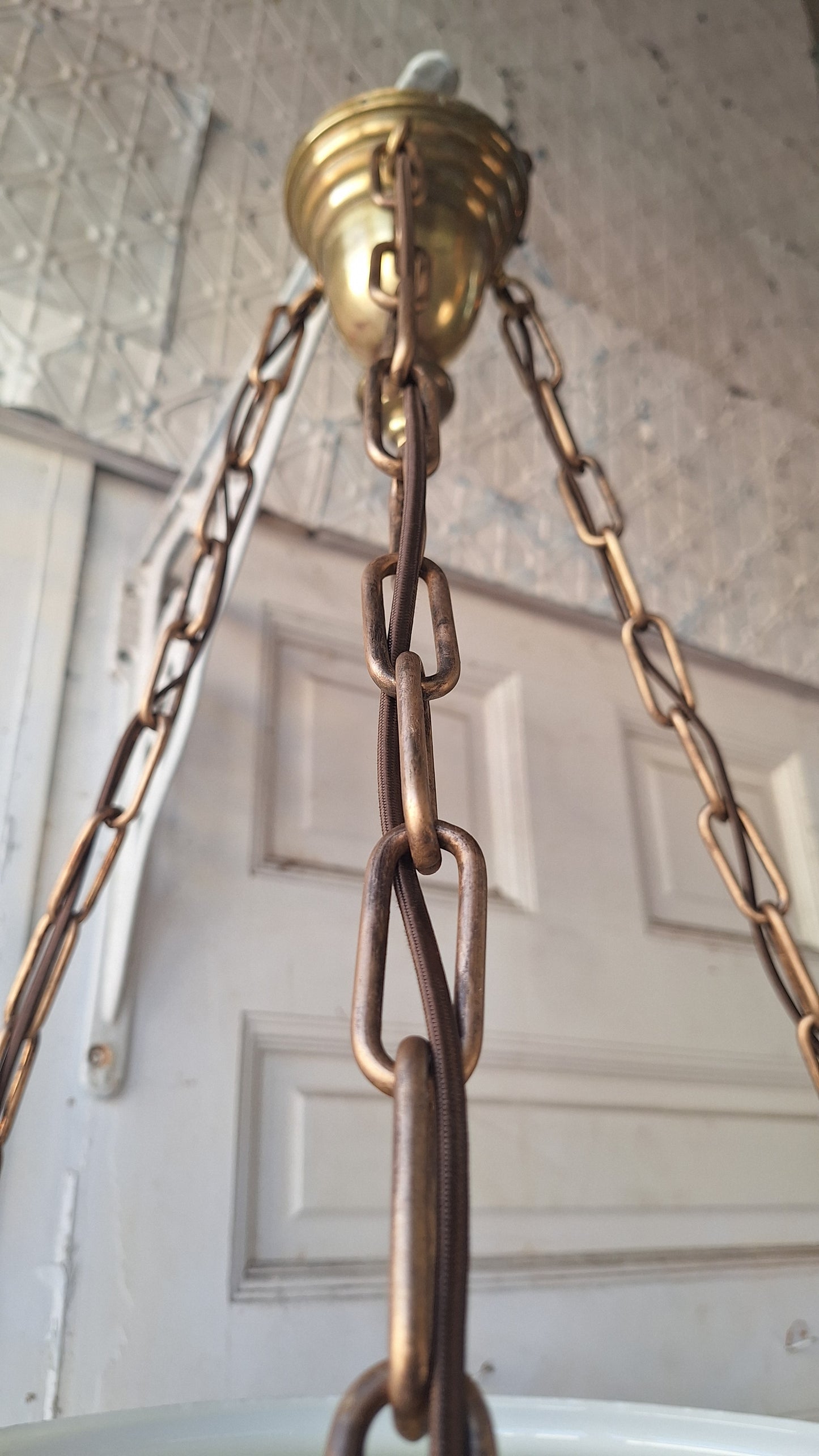 Antique Inverted Dome Chandelier: Molded Glass Shade, Neoclassical Light