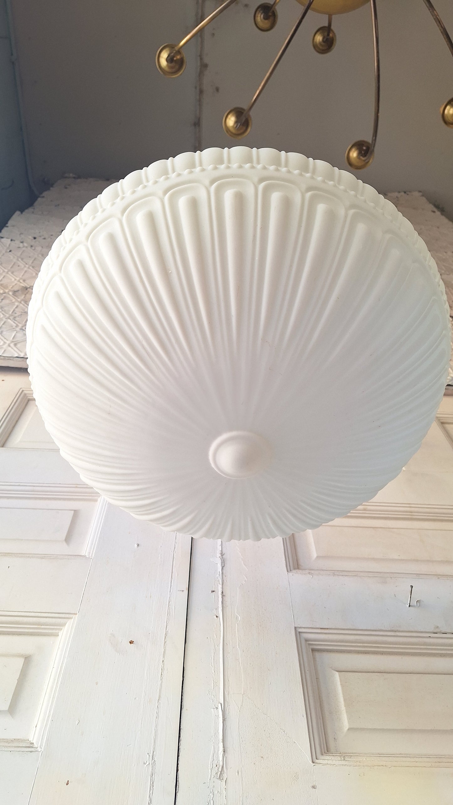 Antique Inverted Dome Chandelier: Molded Glass Shade, Neoclassical Light