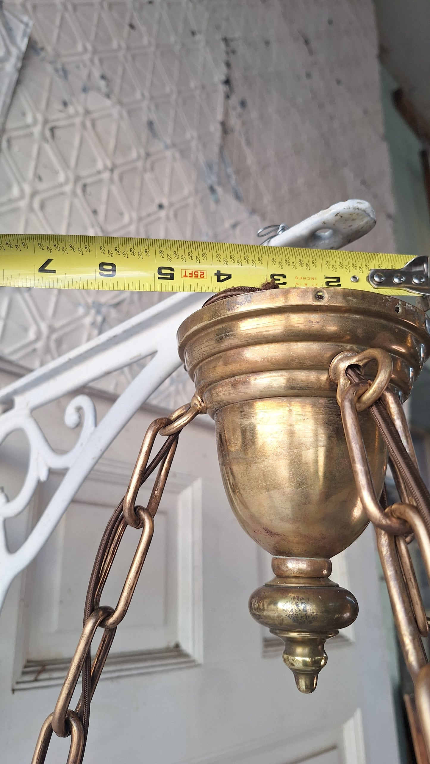 Antique Inverted Dome Chandelier: Molded Glass Shade, Neoclassical Light
