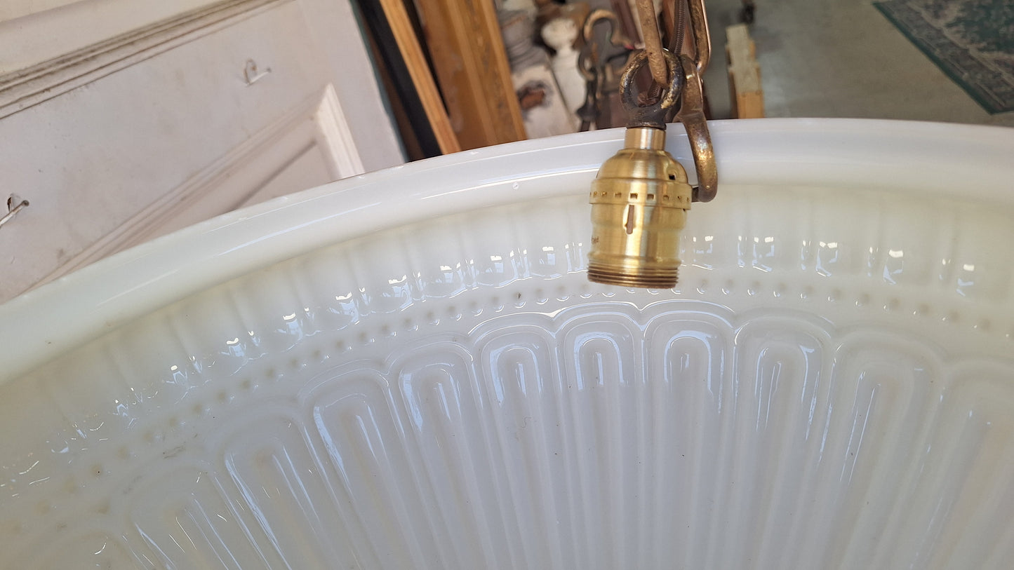 Antique Inverted Dome Chandelier: Molded Glass Shade, Neoclassical Light