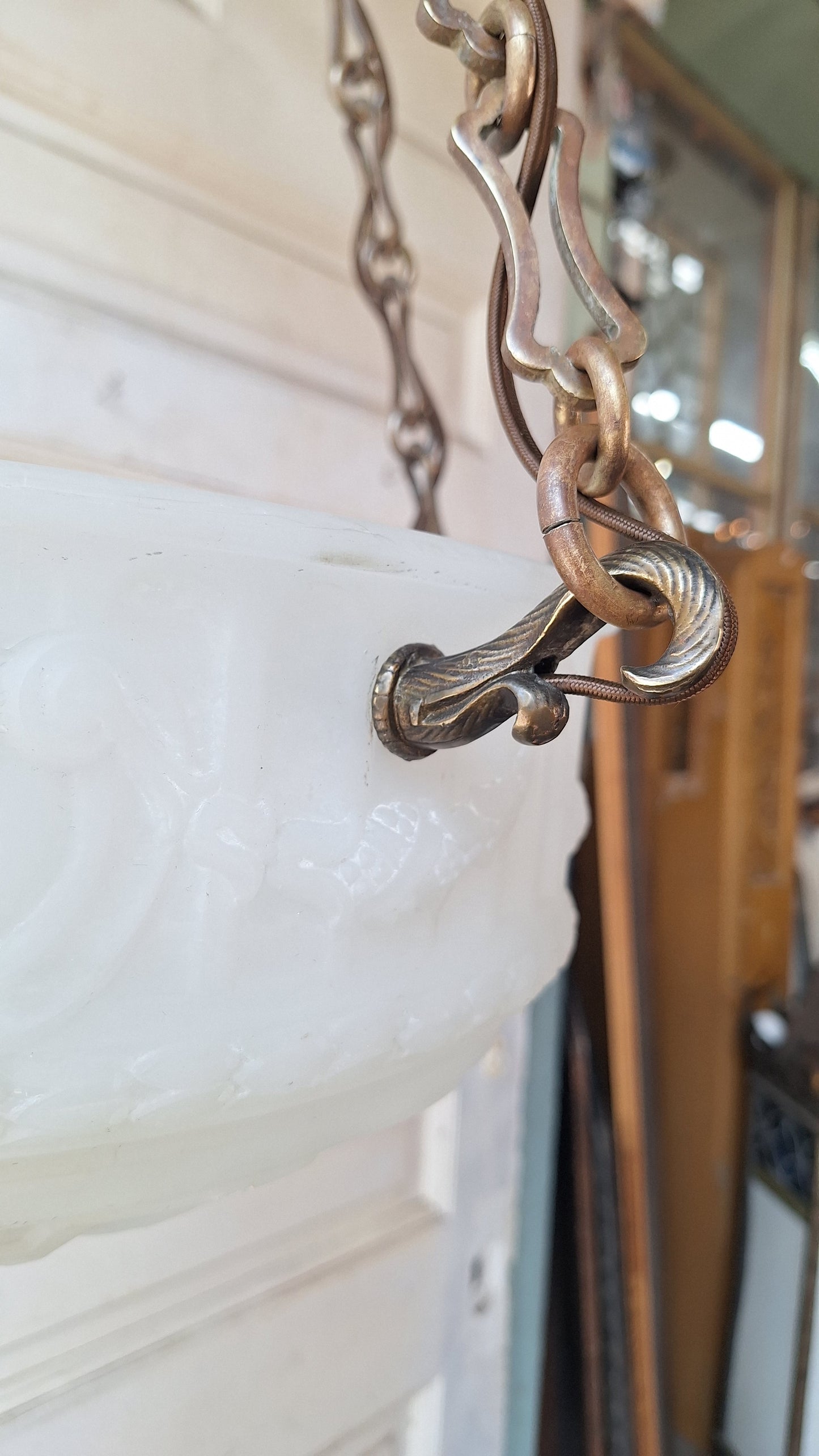 Victorian Molded Glass Bowl Chandelier: Frosted White Hanging Light