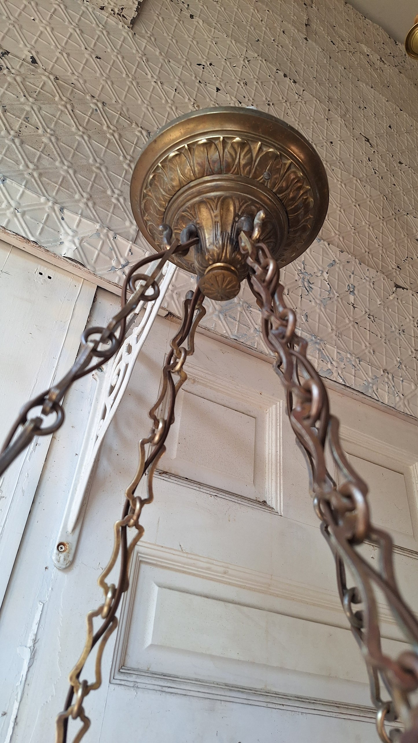 Victorian Molded Glass Bowl Chandelier: Frosted White Hanging Light