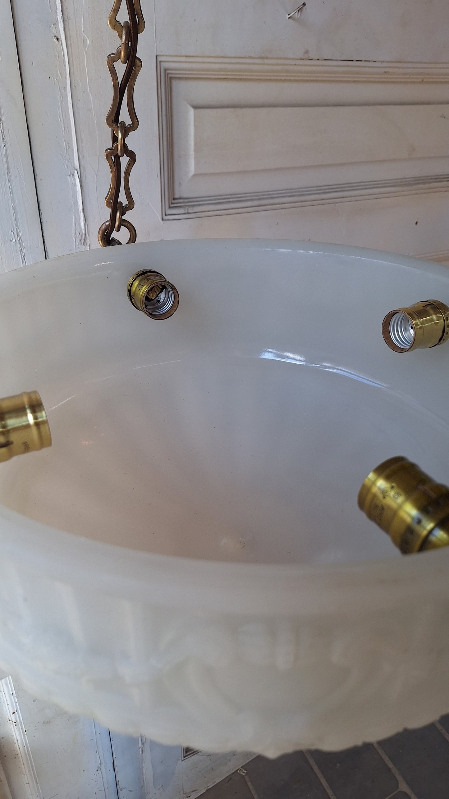 Victorian Molded Glass Bowl Chandelier: Frosted White Hanging Light