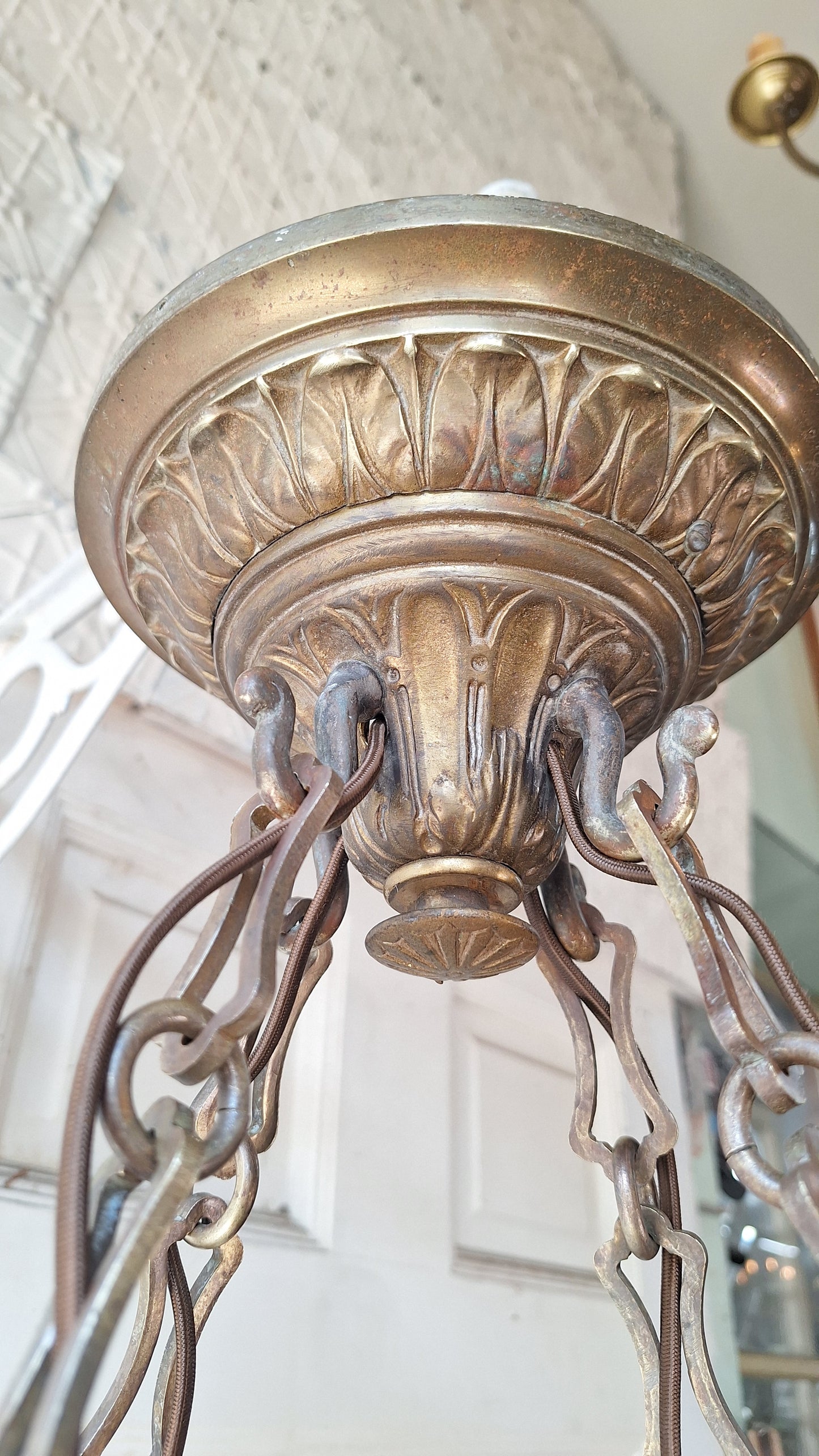 Victorian Molded Glass Bowl Chandelier: Frosted White Hanging Light